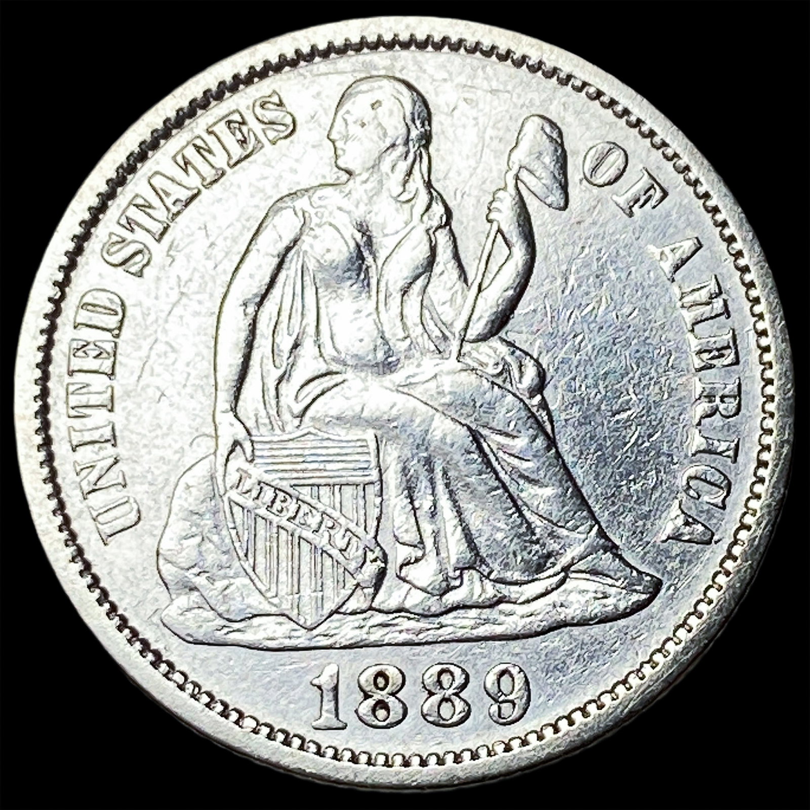 1889 Silver Seated Liberty Dime NEARLY UNCIRCULATED: 1889 Silver Seated Liberty Dime NEARLY UNCIRCULATED