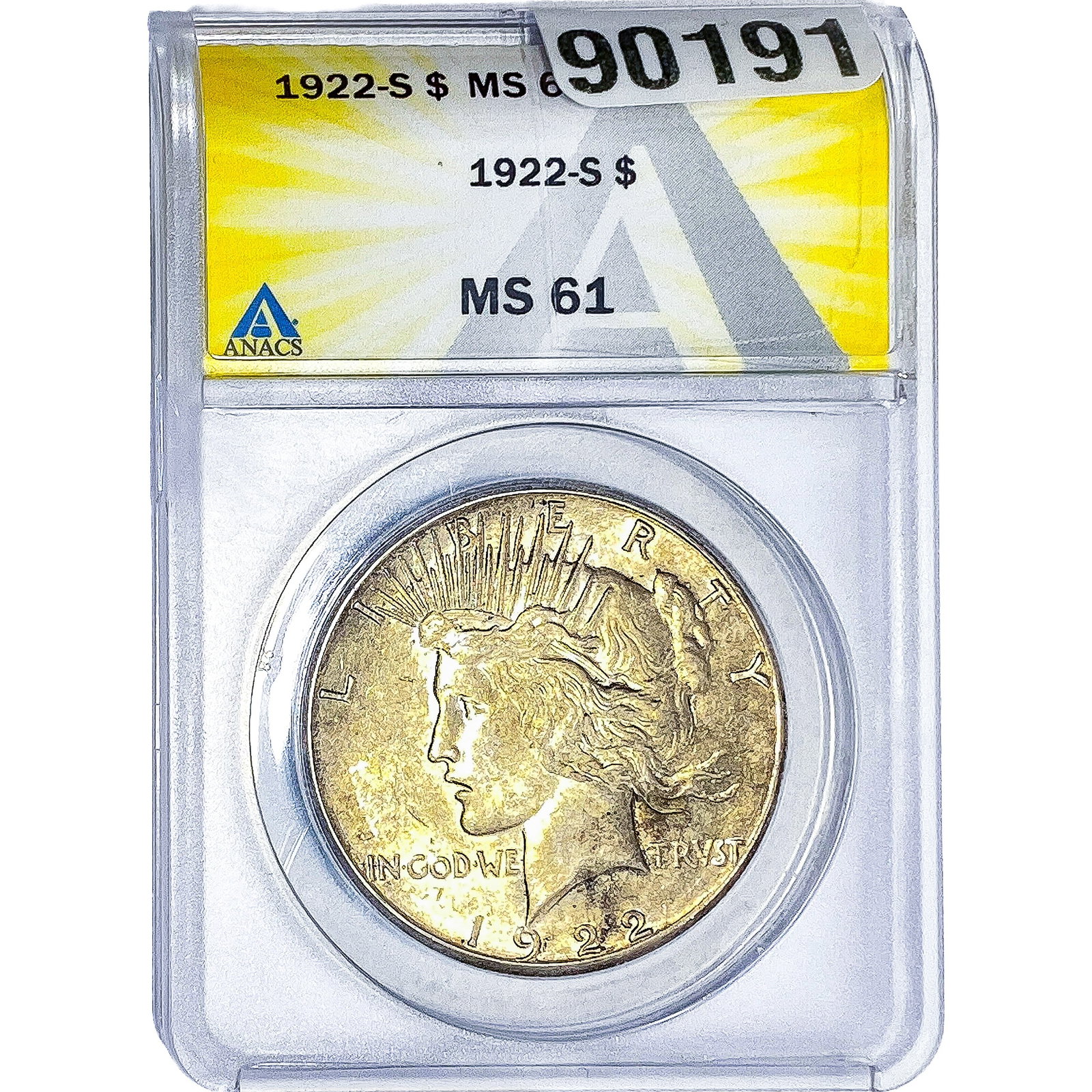 1922-S Silver Peace Dollar ANACS MS61: 1922-S Silver Peace Dollar ANACS MS61