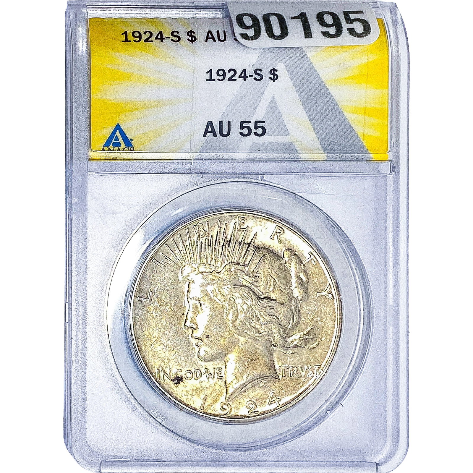 1924-S Silver Peace Dollar ANACS AU55: 1924-S Silver Peace Dollar ANACS AU55