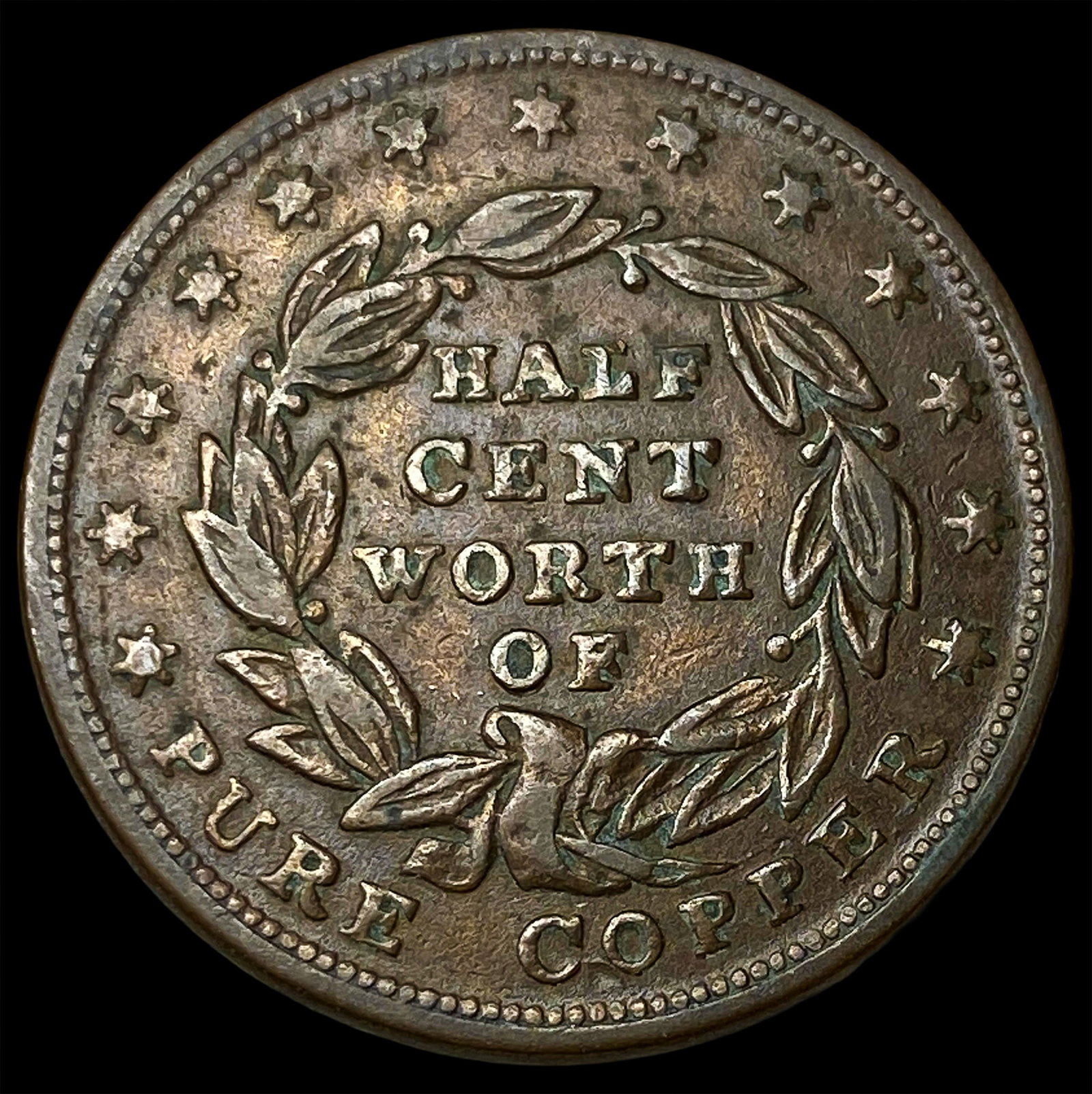 1837 Hard Times Token Half Cent Copper CLOSELY UNCIRCULATED (1 of 2)