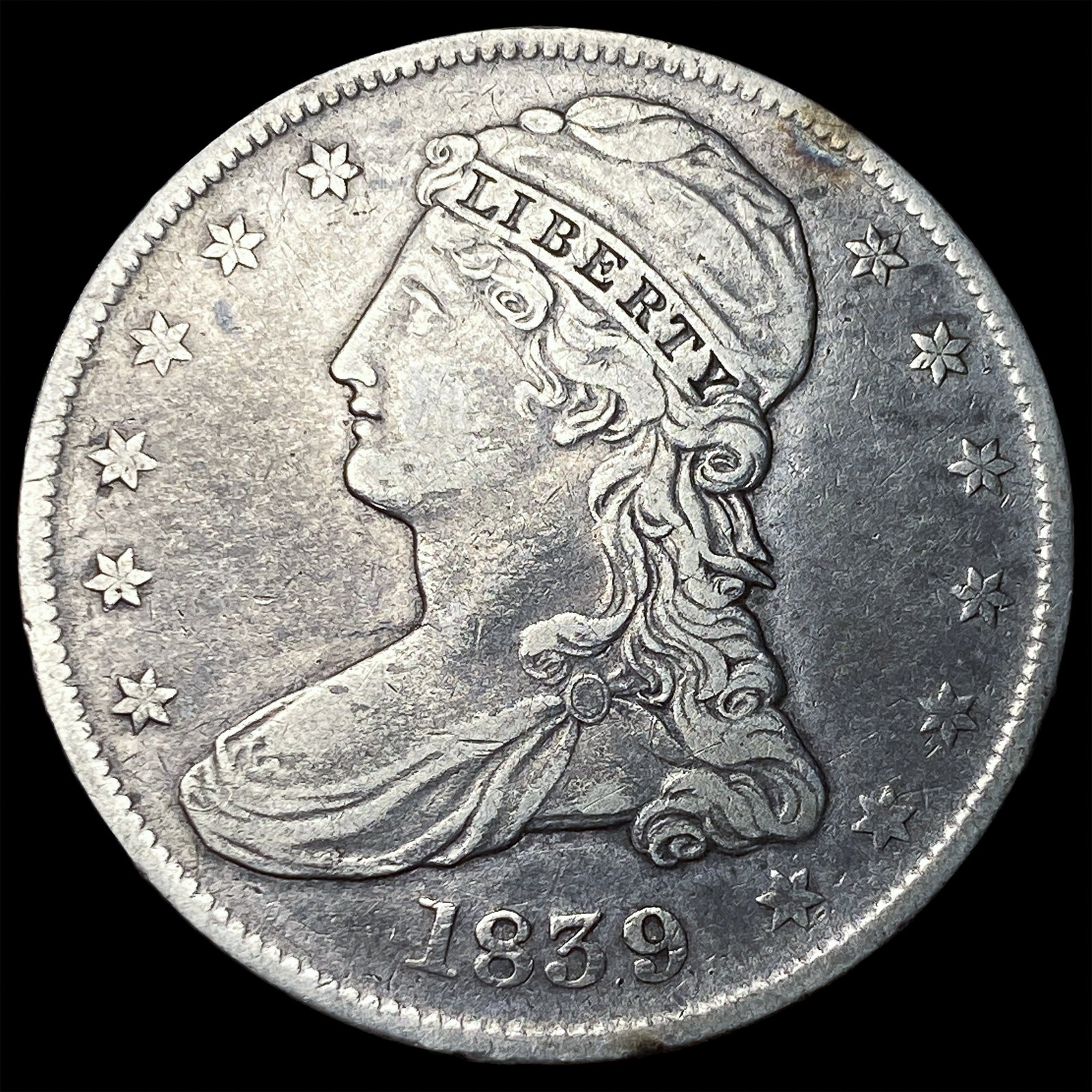 1839 Silver Half Dollar (Capped Bust) NEARLY UNCIRCULATED: 1839 Silver Half Dollar (Capped Bust) NEARLY UNCIRCULATED