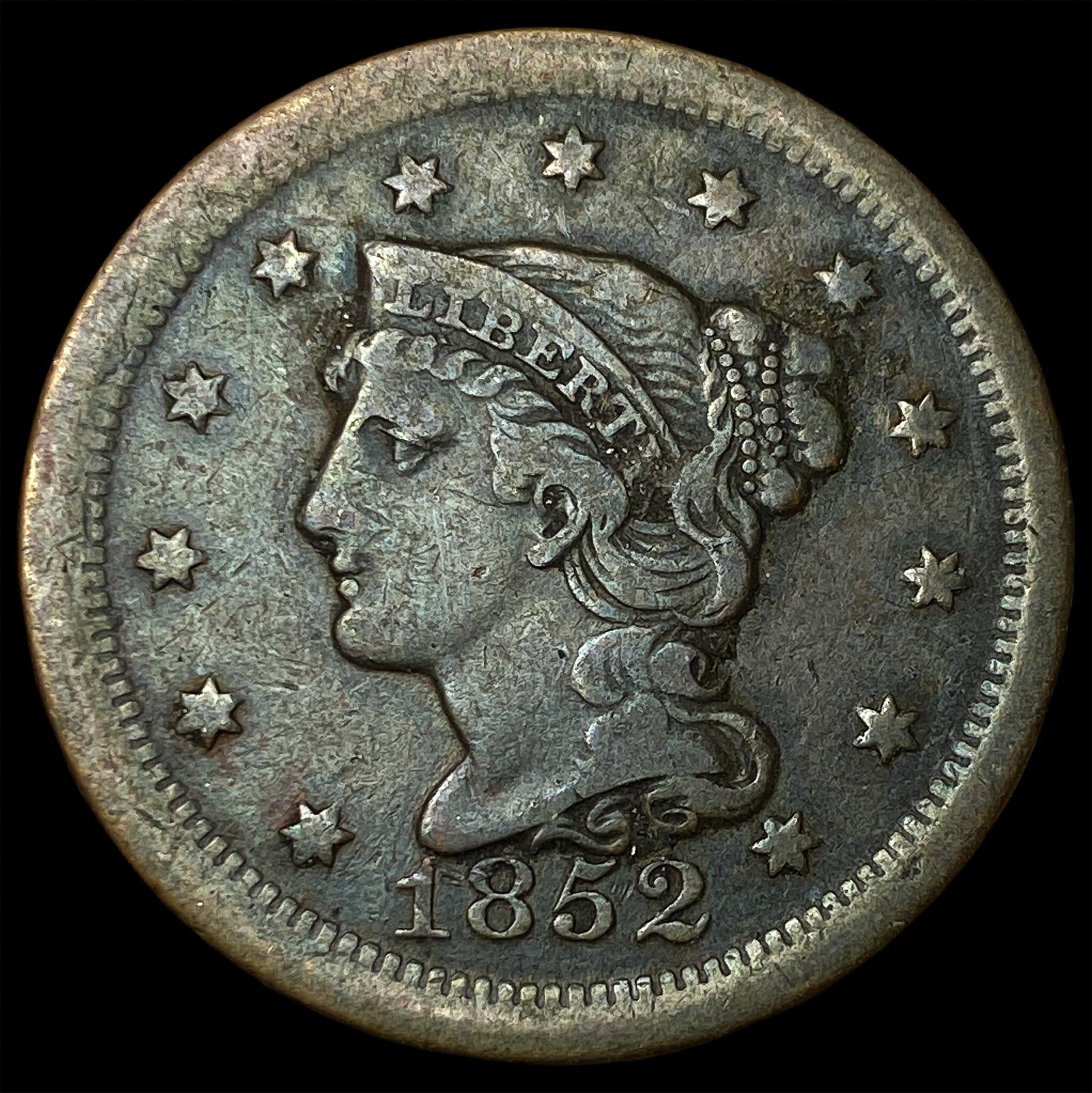 1852 Braided Hair Large Cent LIGHTLY CIRCULATED: 1852 Braided Hair Large Cent LIGHTLY CIRCULATED