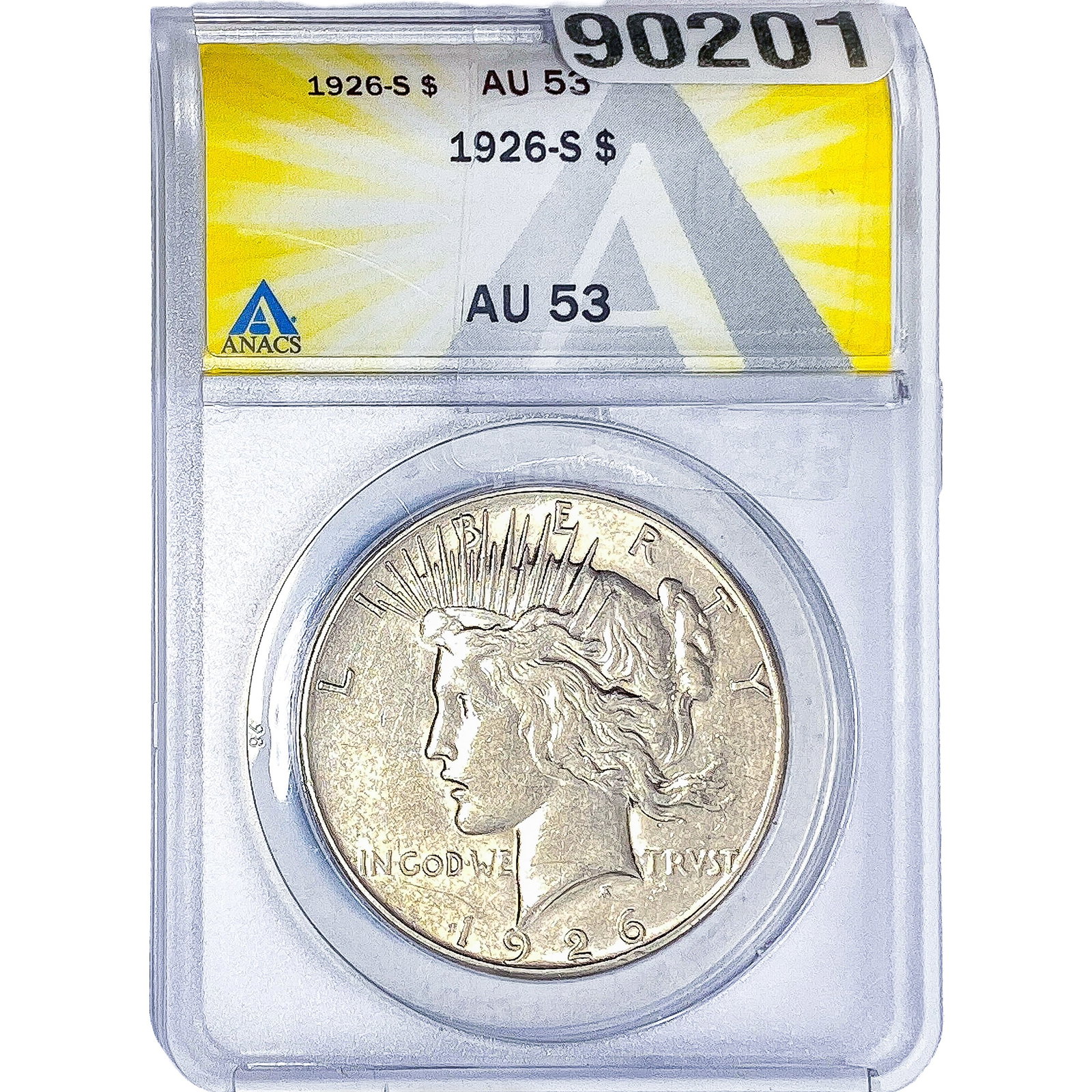 1926-S Silver Peace Dollar ANACS AU53: 1926-S Silver Peace Dollar ANACS AU53