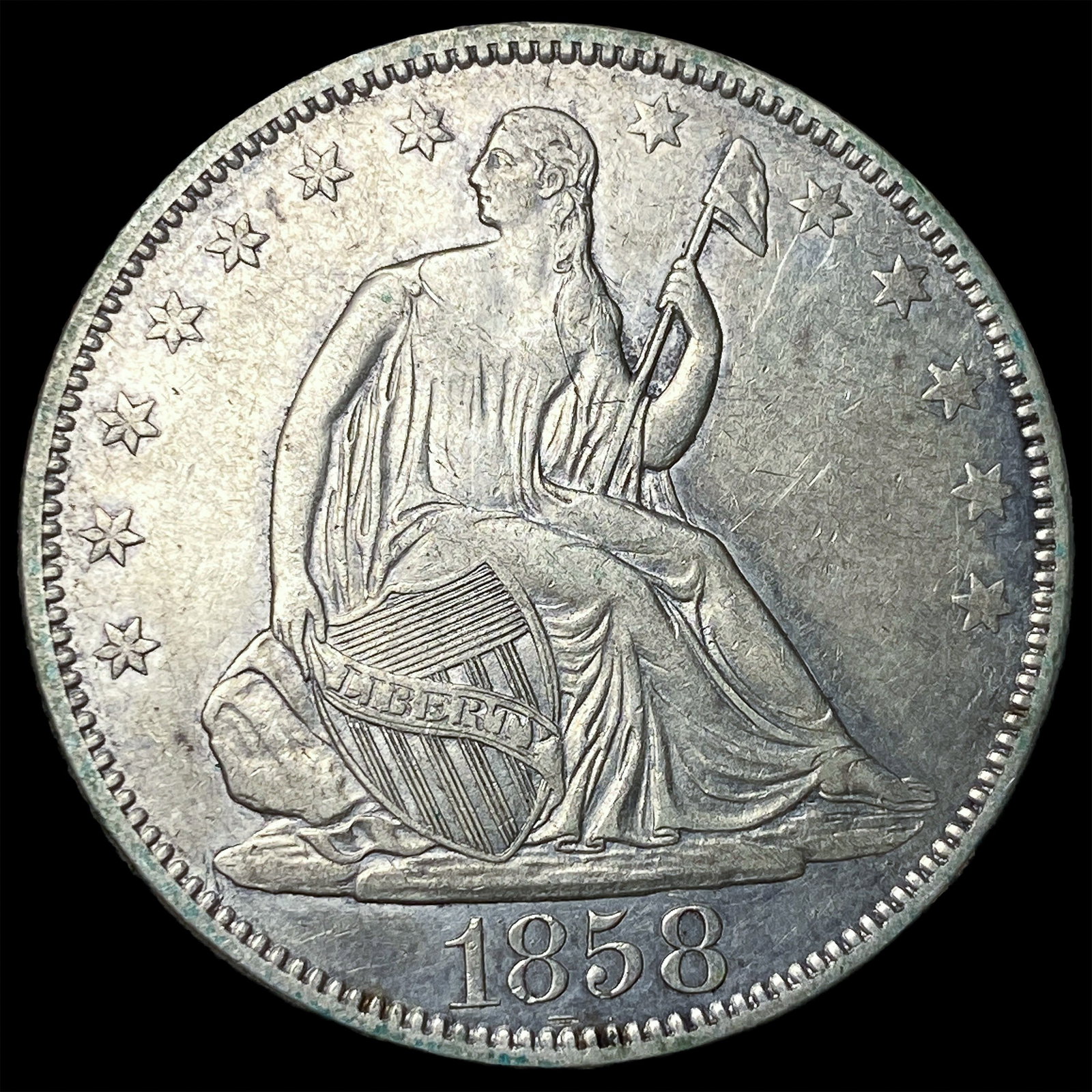 1858 Seated Liberty Half Dollar CLOSELY UNCIRCULATED: 1858 Seated Liberty Half Dollar CLOSELY UNCIRCULATED