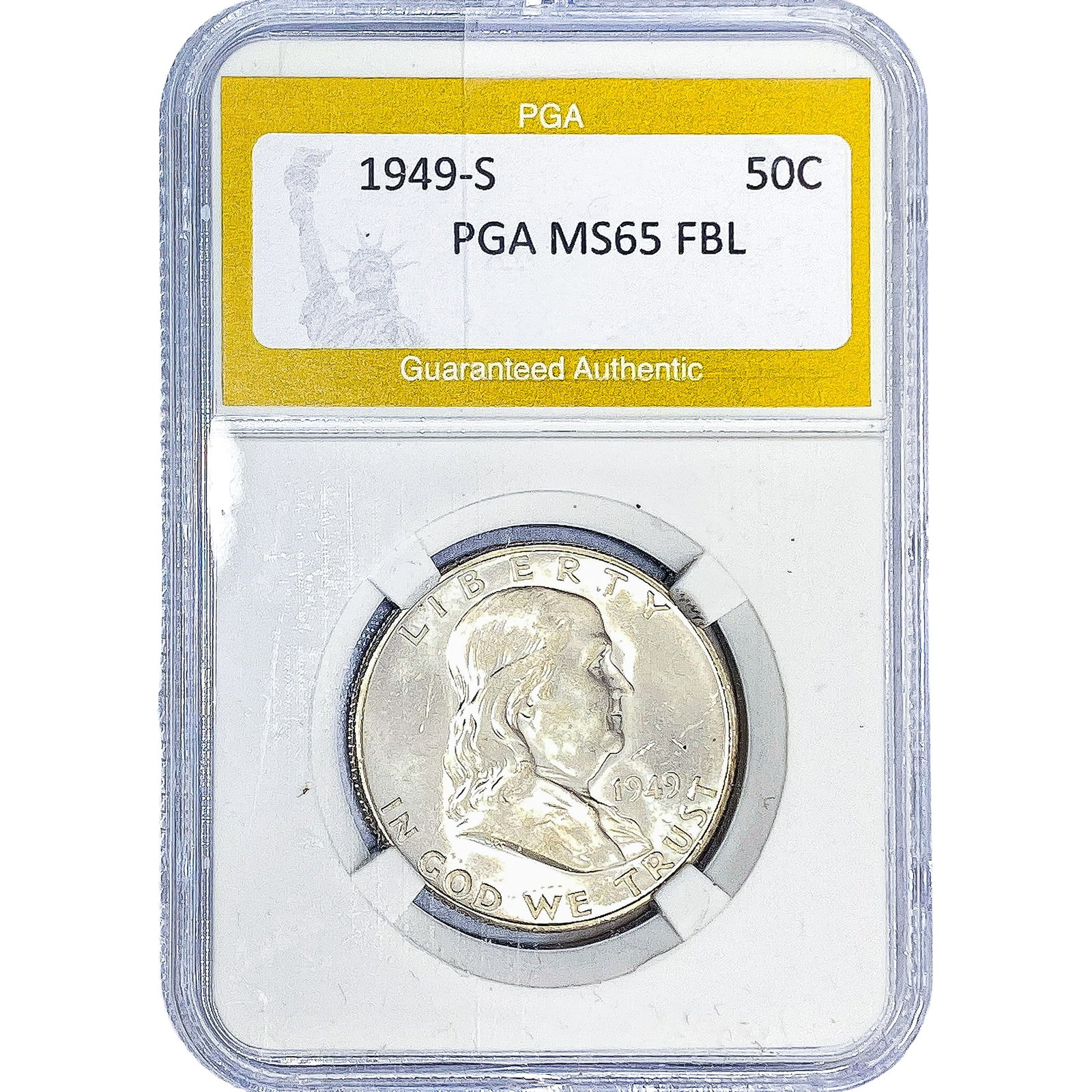 1949-S Franklin Half Dollar PGA MS65 FBL: 1949-S Franklin Half Dollar PGA MS65 FBL