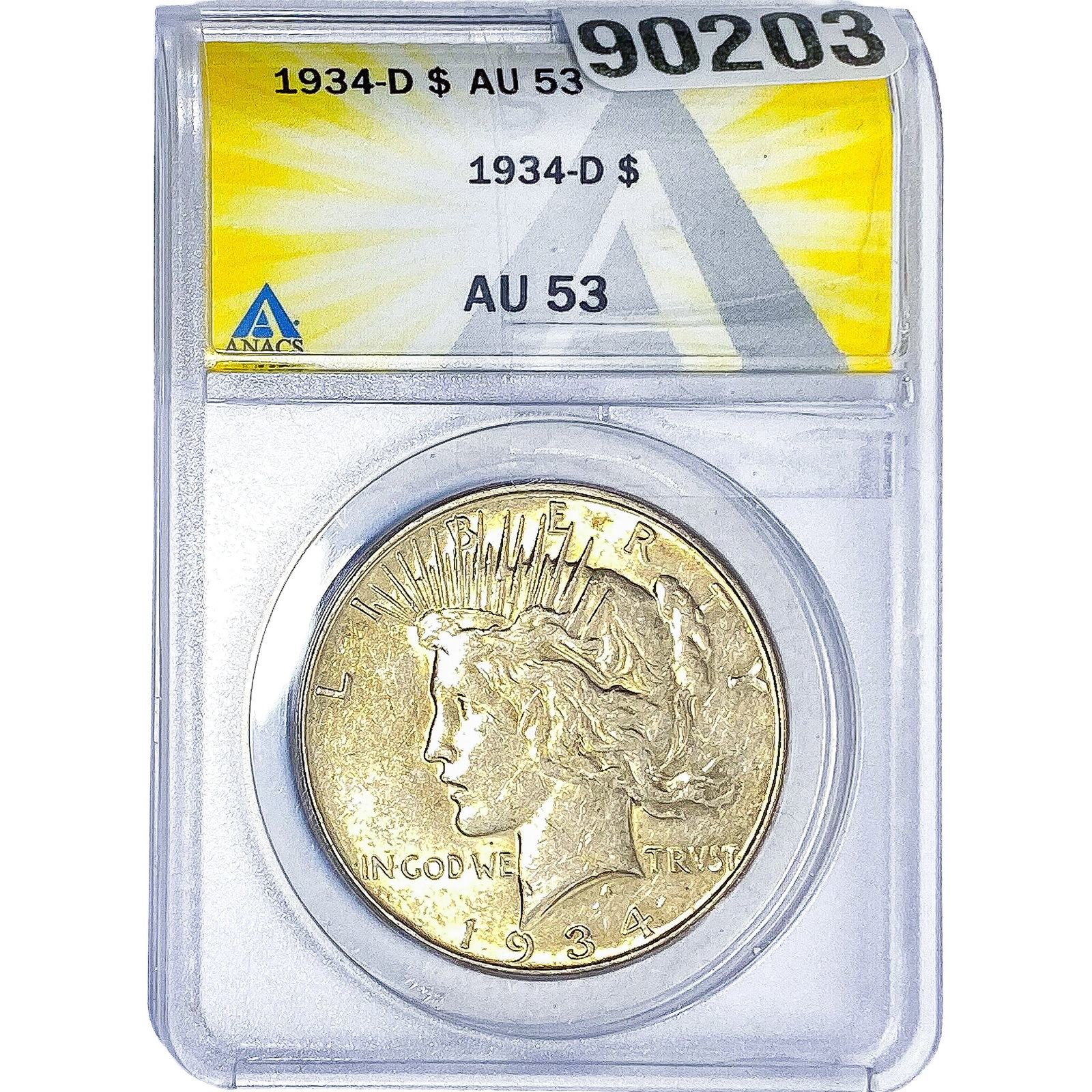 1934-D Silver Peace Dollar ANACS AU53: 1934-D Silver Peace Dollar ANACS AU53
