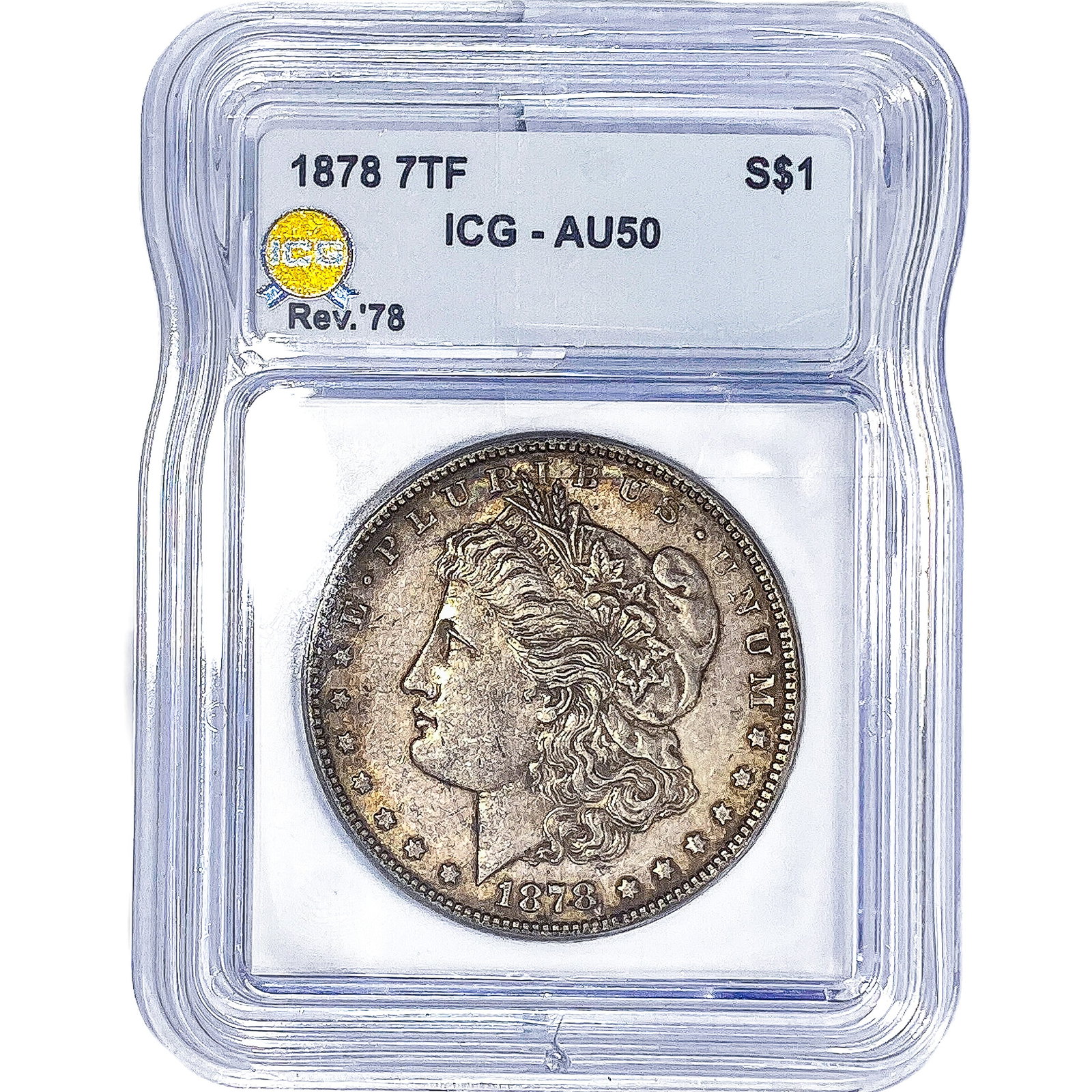 1878 Morgan Silver Dollar ICG AU50: 1878 Morgan Silver Dollar ICG AU50