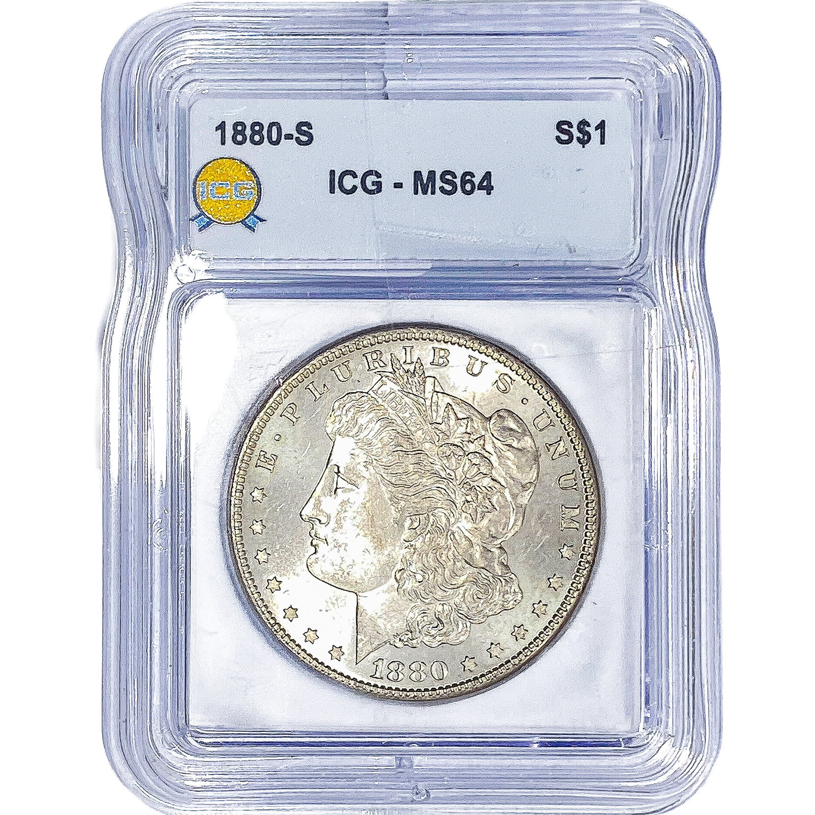 1880-S Morgan Silver Dollar ICG MS64: 1880-S Morgan Silver Dollar ICG MS64
