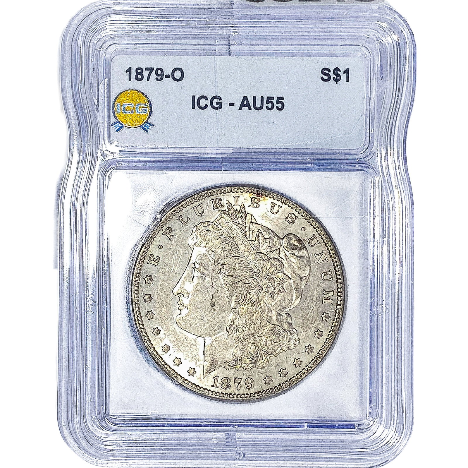 1879-O Morgan Silver Dollar ICG AU55: 1879-O Morgan Silver Dollar ICG AU55