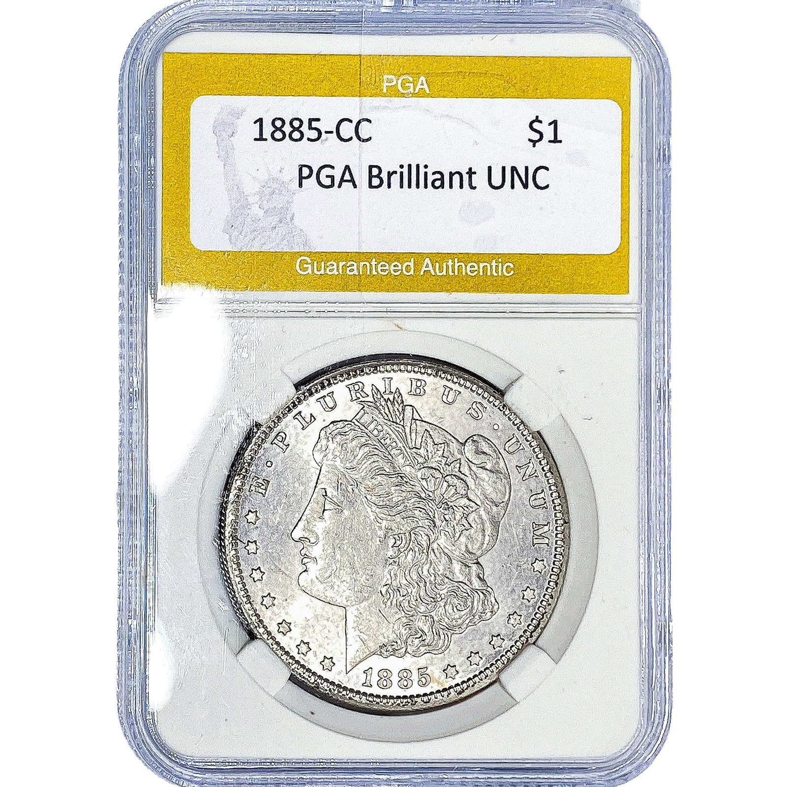 1885-CC Morgan Silver Dollar PGA Brilliant UNC: 1885-CC Morgan Silver Dollar PGA Brilliant UNC