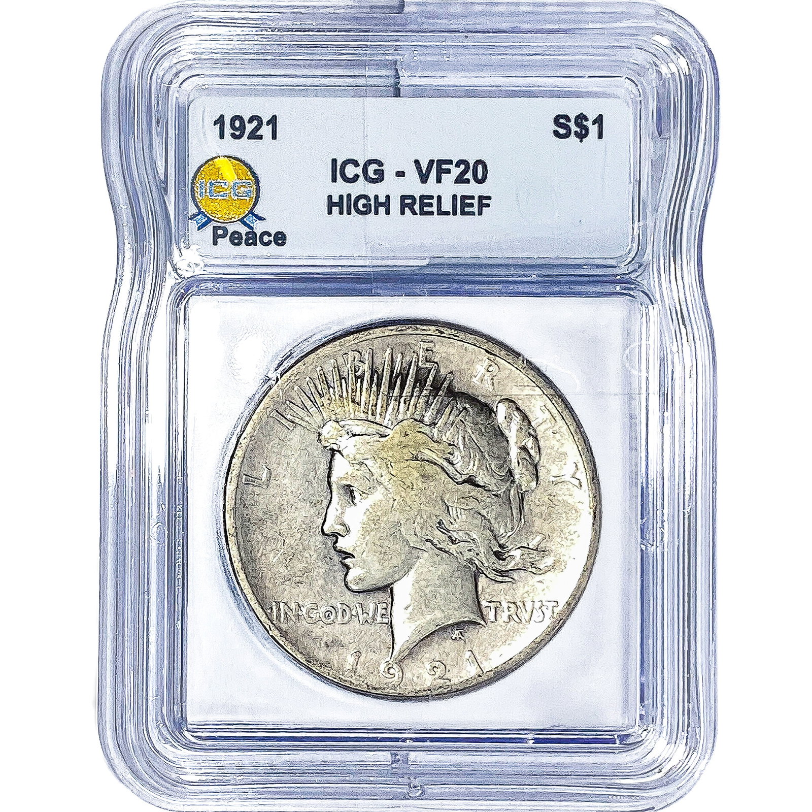 1921 Silver Peace Dollar ICG VF20 HR: 1921 Silver Peace Dollar ICG VF20 HR