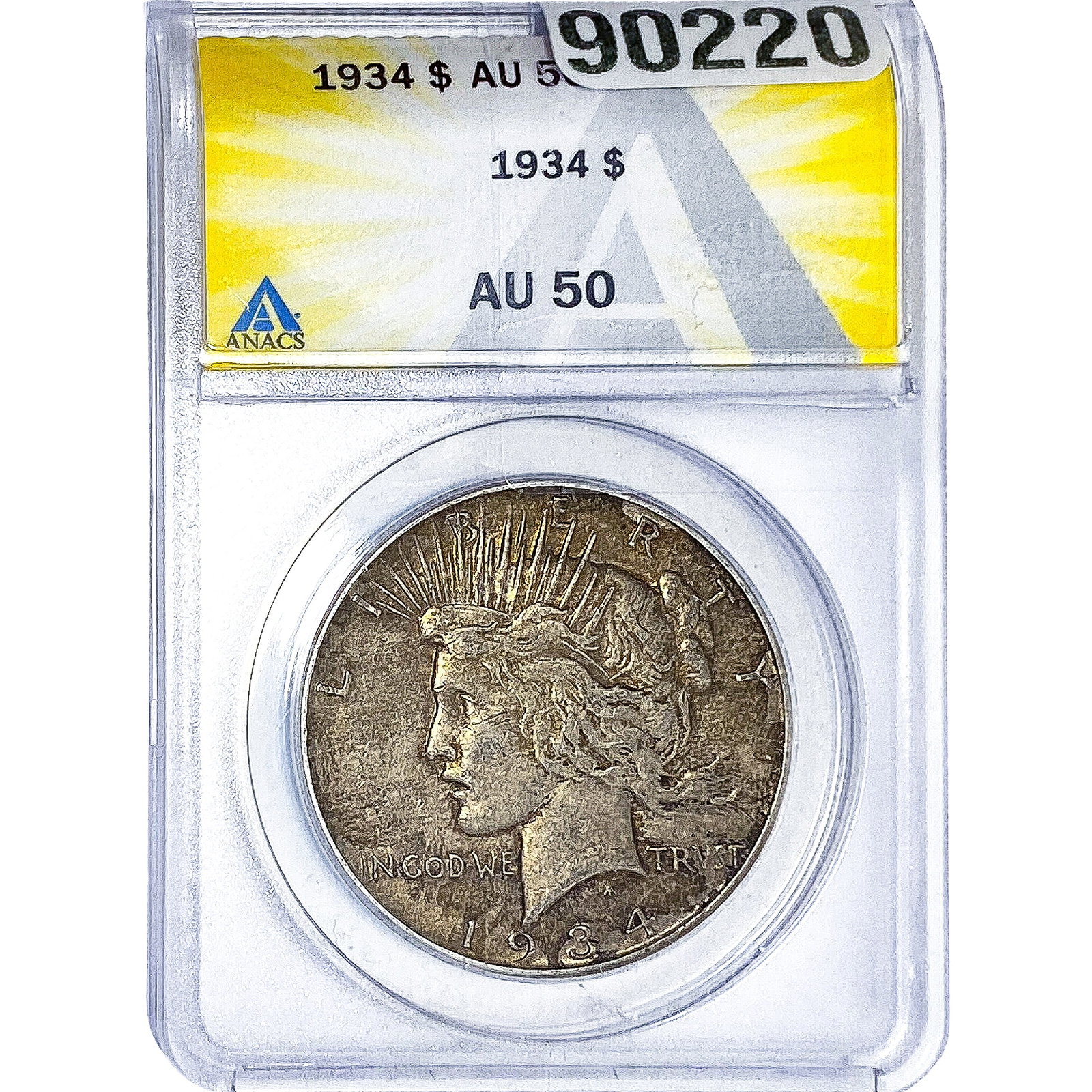 1934 Silver Peace Dollar ANACS AU50: 1934 Silver Peace Dollar ANACS AU50