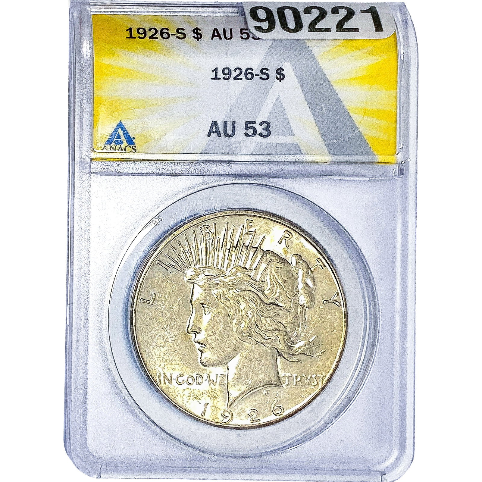 1926-S Silver Peace Dollar ANACS AU53: 1926-S Silver Peace Dollar ANACS AU53