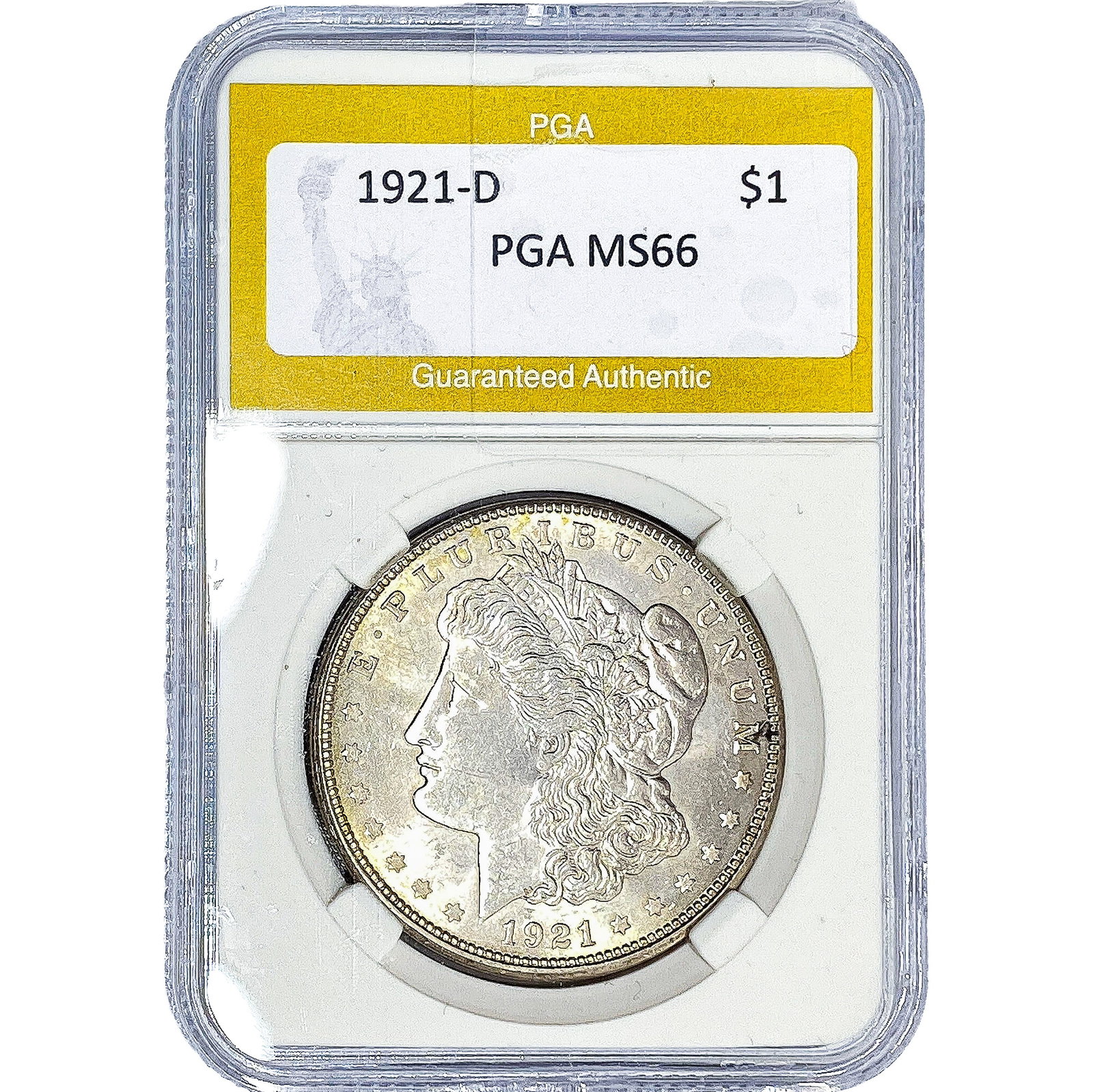 1921-D Morgan Silver Dollar PGA MS66: 1921-D Morgan Silver Dollar PGA MS66