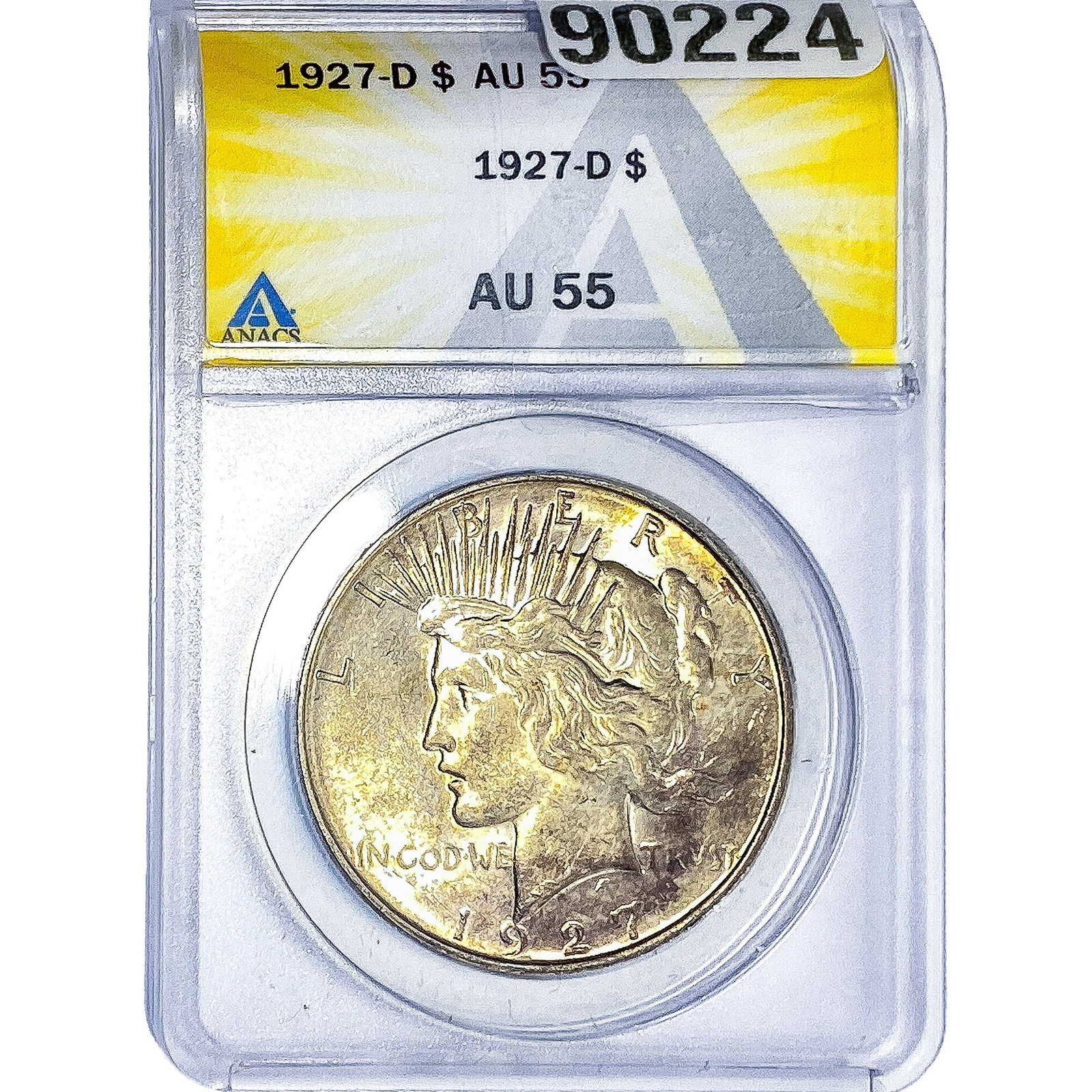 1927-D Silver Peace Dollar ANACS AU55: 1927-D Silver Peace Dollar ANACS AU55