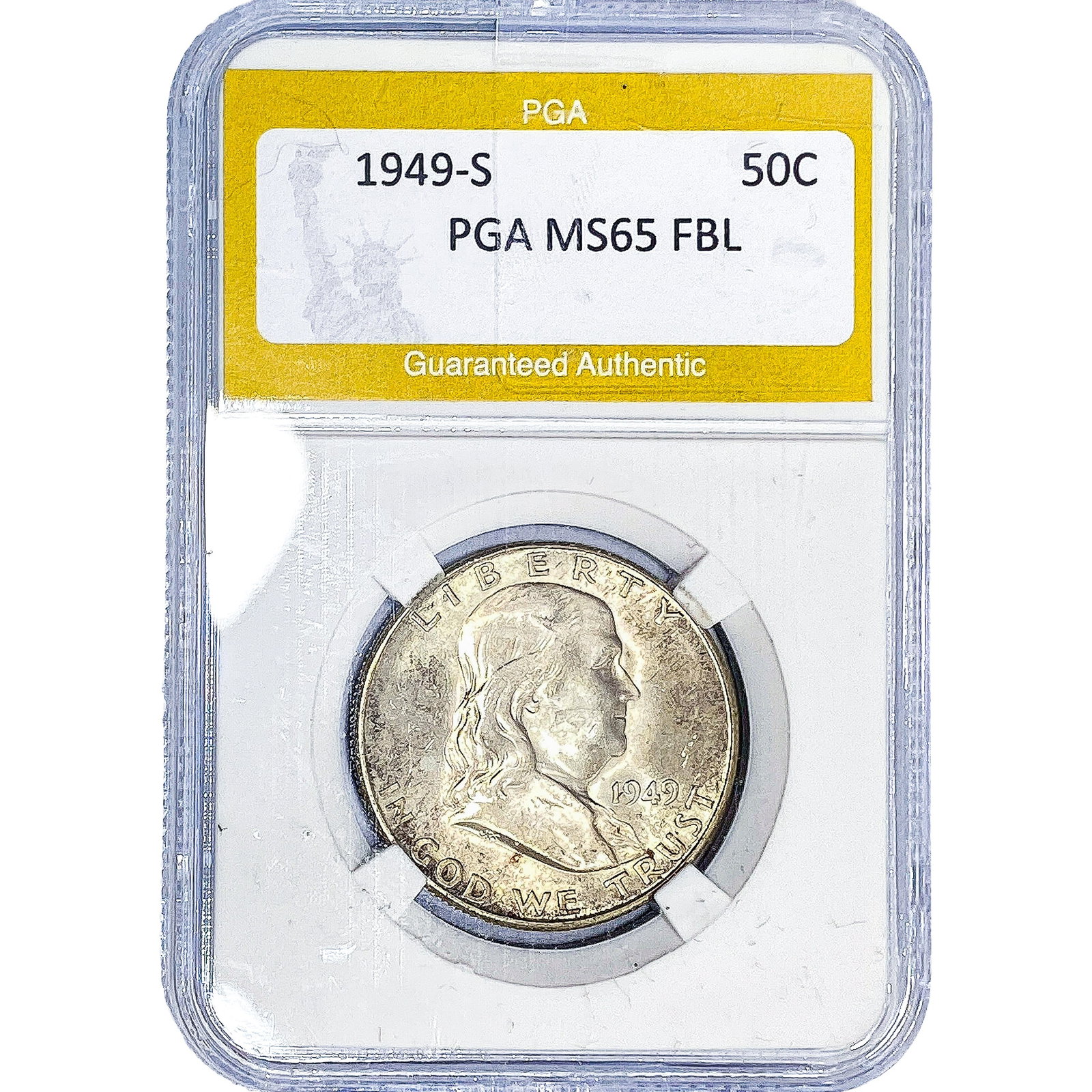 1949-S Franklin Half Dollar PGA MS65 FBL: 1949-S Franklin Half Dollar PGA MS65 FBL