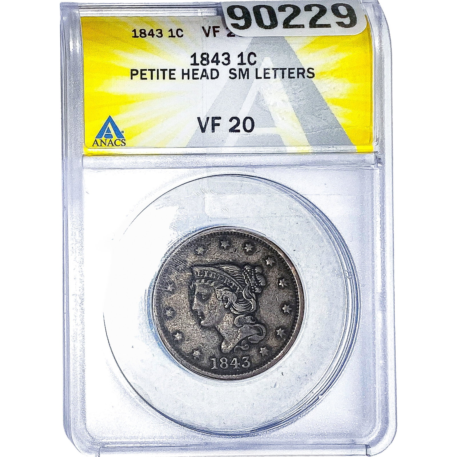 1843 Braided Hair Large Cent ANACS VF20: 1843 Braided Hair Large Cent ANACS VF20