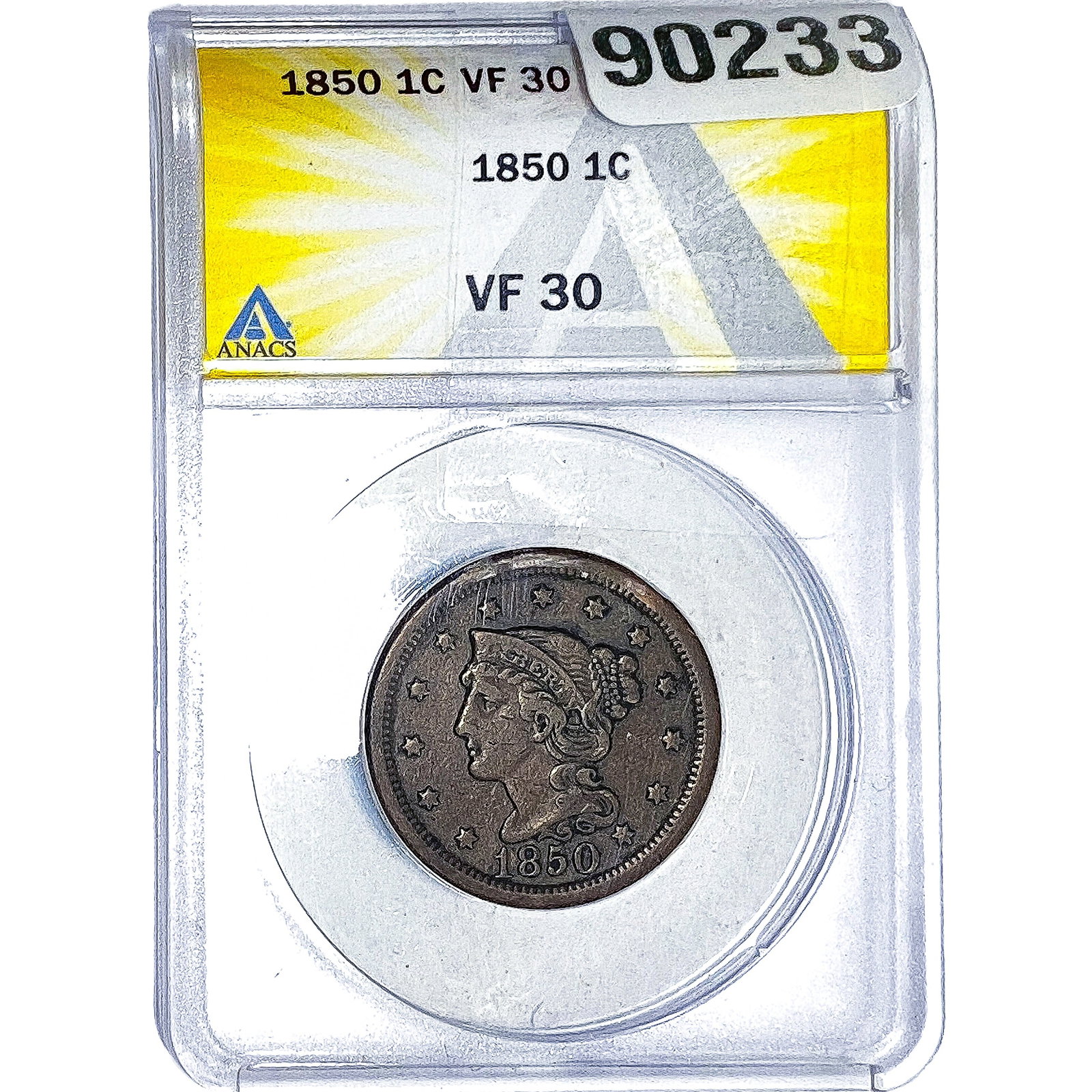 1850 Braided Hair Large Cent ANACS VF30: 1850 Braided Hair Large Cent ANACS VF30