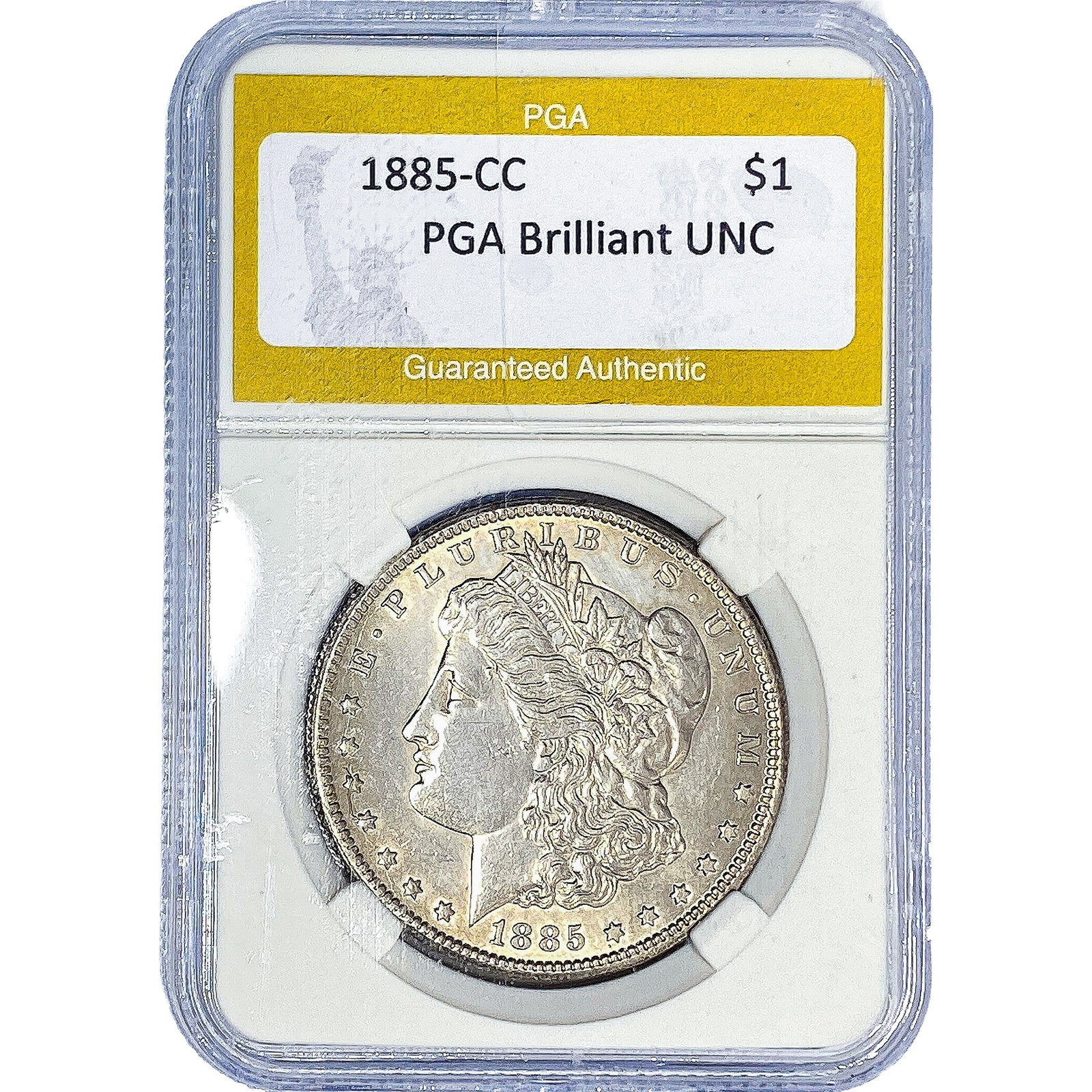 1885-CC Morgan Silver Dollar PGA Brilliant UNC: 1885-CC Morgan Silver Dollar PGA Brilliant UNC