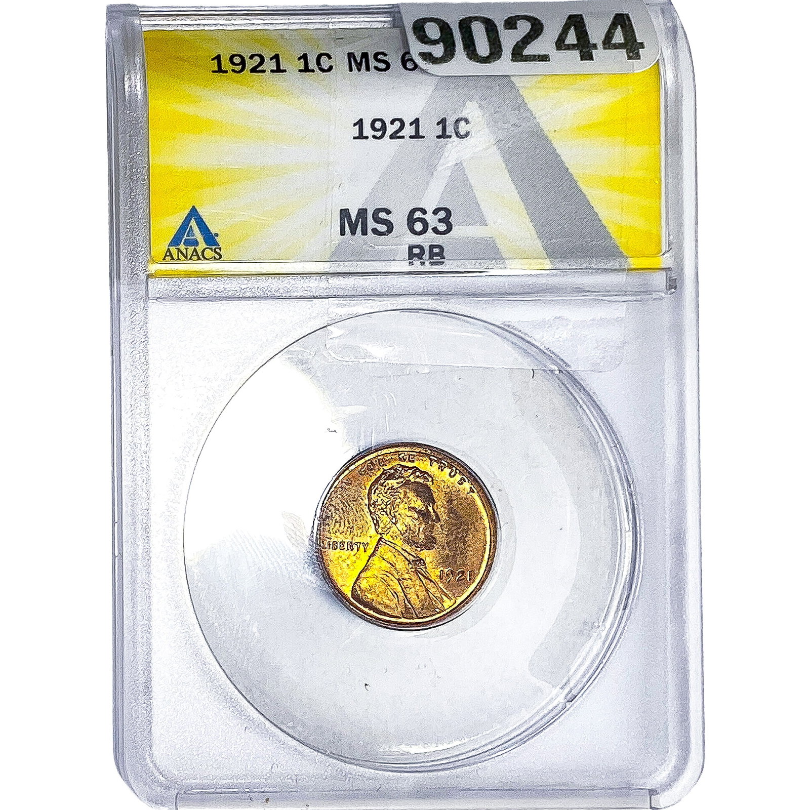 1921 Wheat Cent ANACS MS63 RB: 1921 Wheat Cent ANACS MS63 RB
