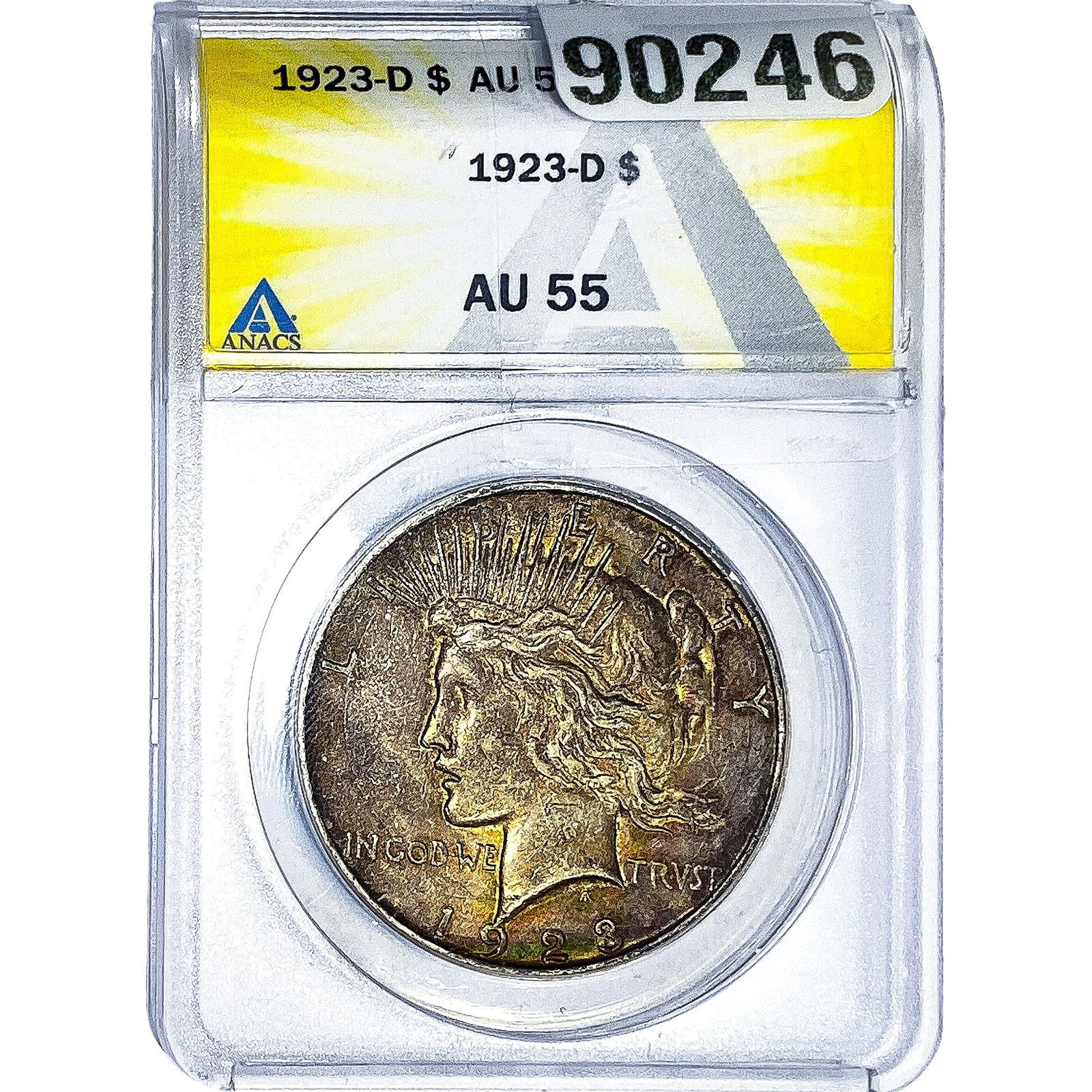 1923-D Silver Peace Dollar ANACS AU55: 1923-D Silver Peace Dollar ANACS AU55