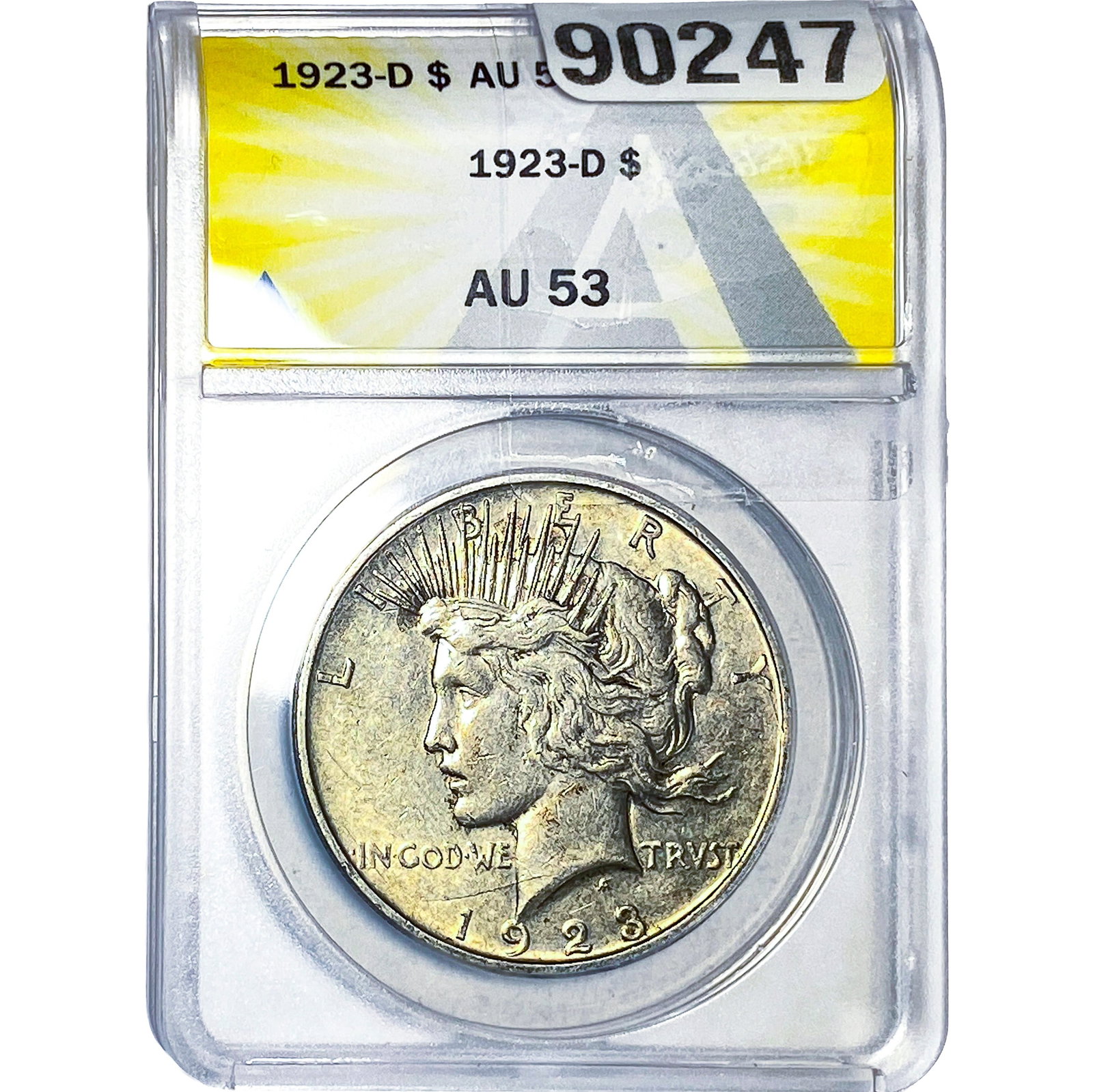 1923-D Silver Peace Dollar ANACS AU53: 1923-D Silver Peace Dollar ANACS AU53