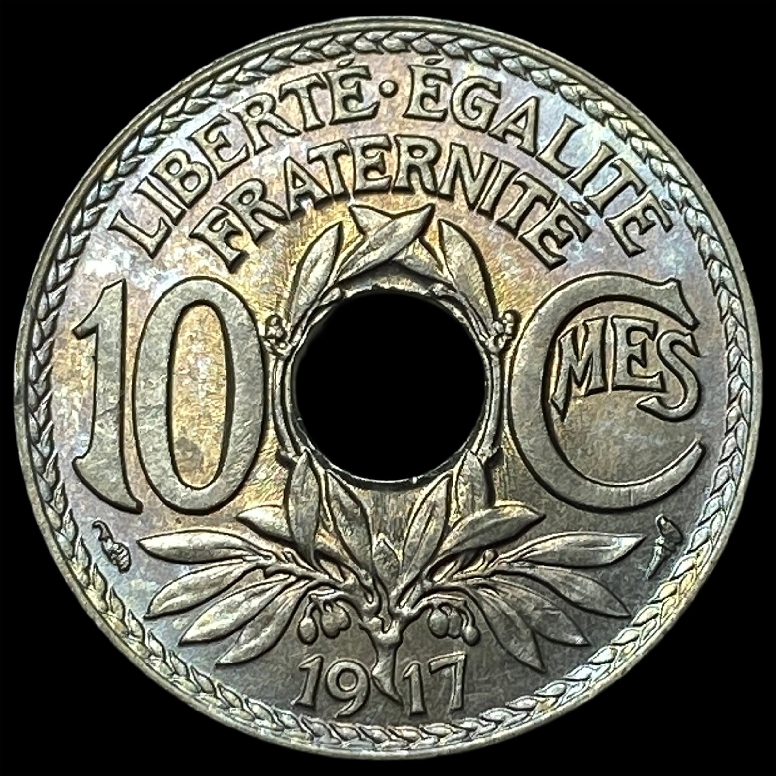 1917 France Silver 10 Centimes Toned: 1917 France Silver 10 Centimes Toned