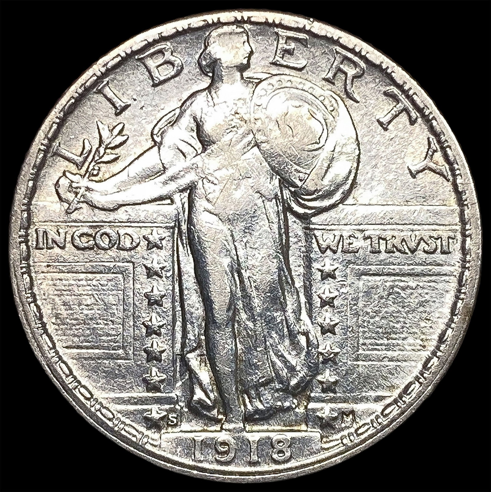 1918-S Silver Standing Liberty Quarter CLOSELY UNCIRCULATED: 1918-S Silver Standing Liberty Quarter CLOSELY UNCIRCULATED