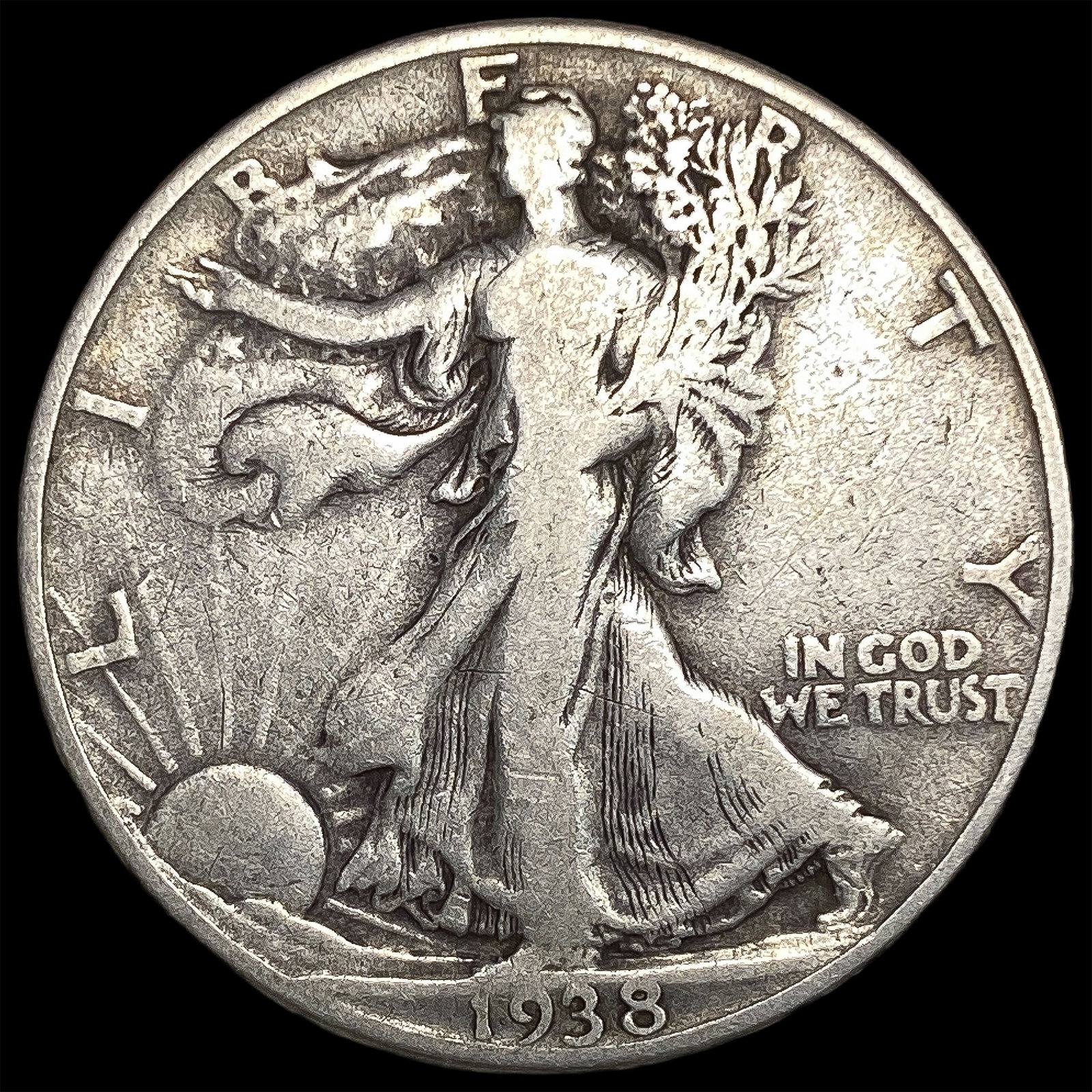 1938-D Silver Walking Liberty Half Dollar ABOUT UNCIRCULATED: 1938-D Silver Walking Liberty Half Dollar ABOUT UNCIRCULATED