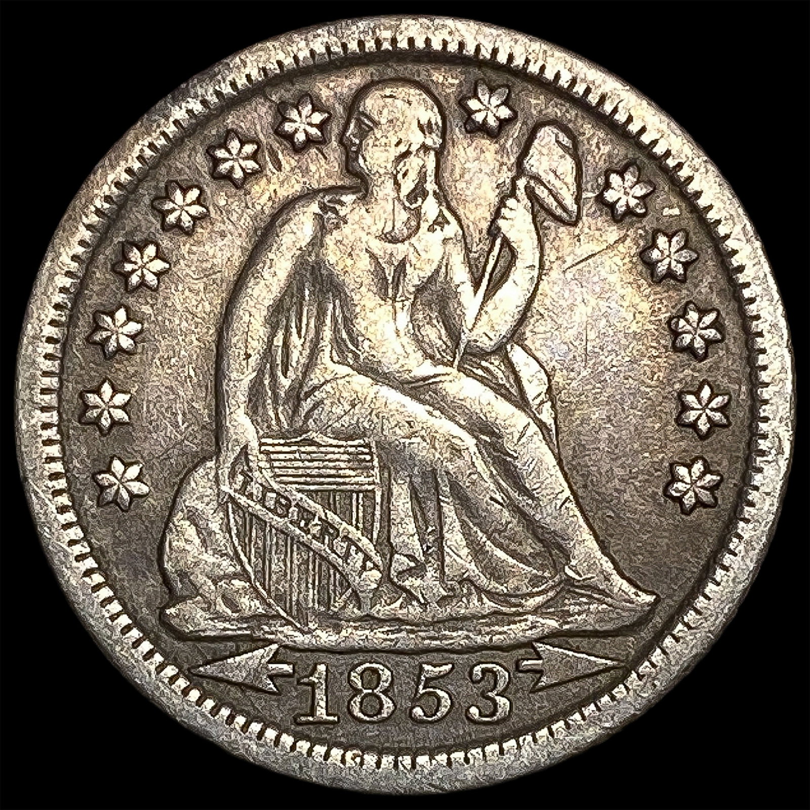 1853 Arrows Seated Liberty Dime CLOSELY UNCIRCULATED: 1853 Arrows Seated Liberty Dime CLOSELY UNCIRCULATED