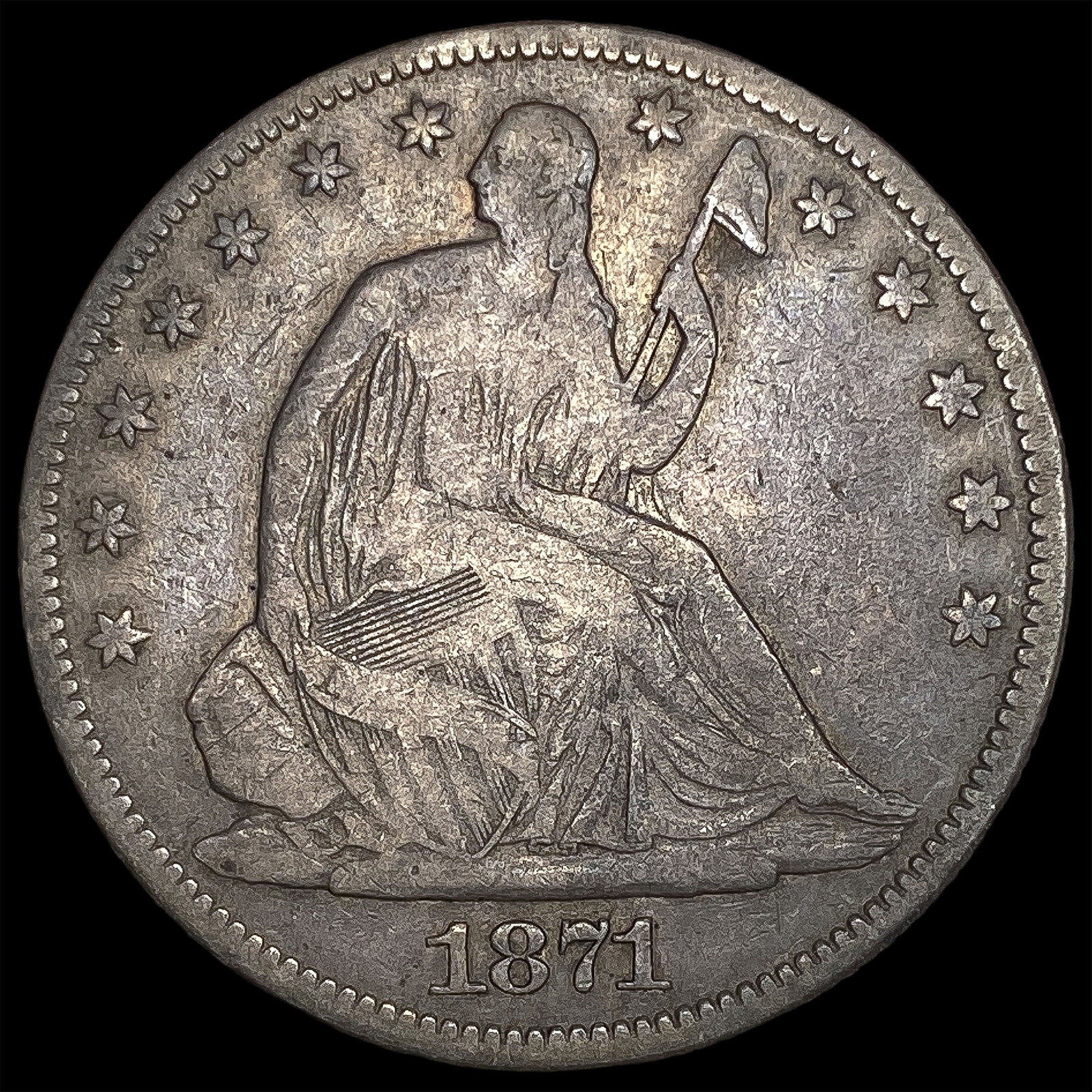 1871 Seated Liberty Half Dollar LIGHTLY CIRCULATED: 1871 Seated Liberty Half Dollar LIGHTLY CIRCULATED