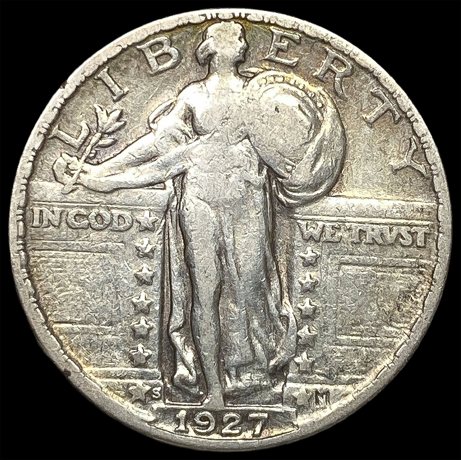 1927-S Silver Standing Liberty Quarter ABOUT UNCIRCULATED: 1927-S Silver Standing Liberty Quarter ABOUT UNCIRCULATED