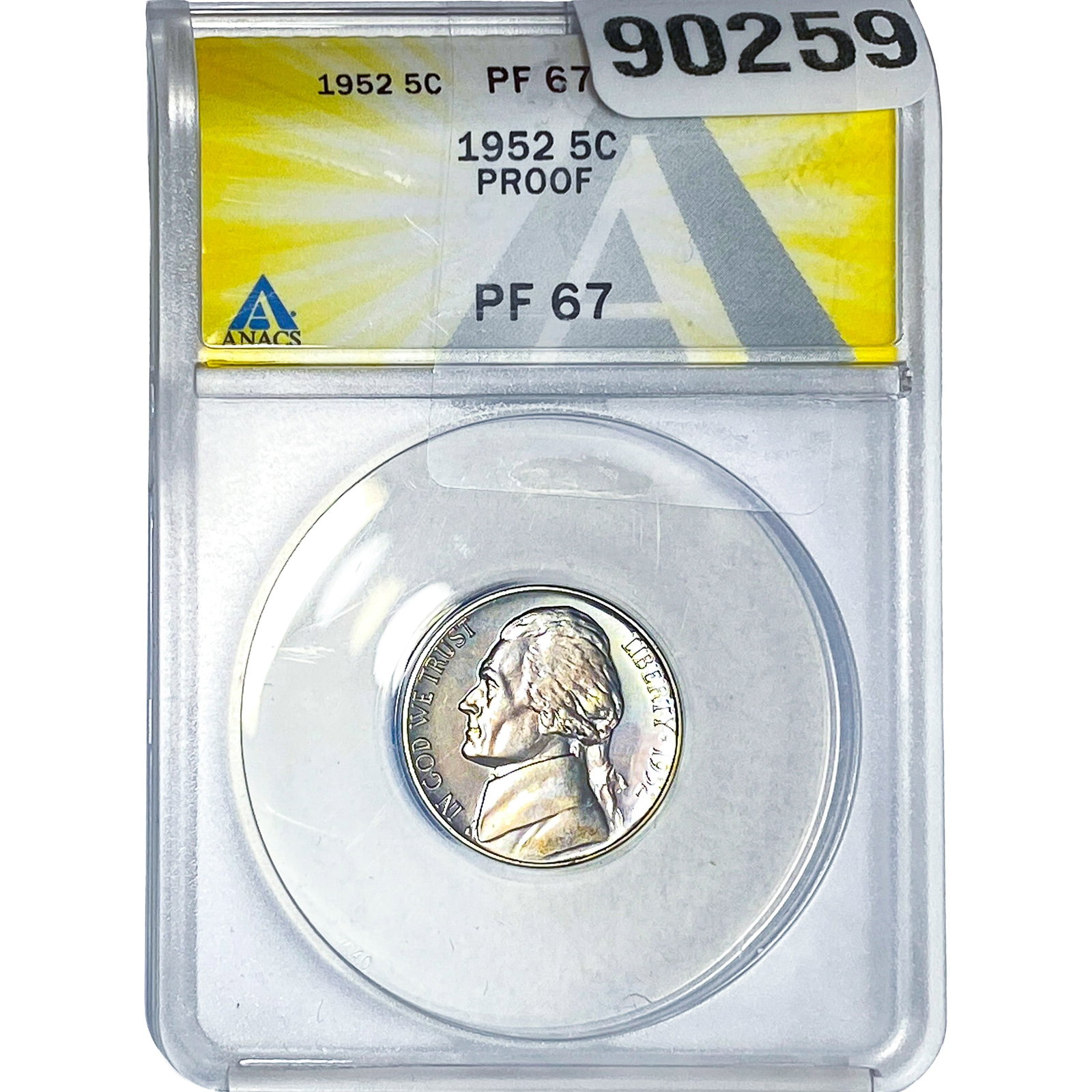 1952 Jefferson Nickel ANACS PF67 PROOF: 1952 Jefferson Nickel ANACS PF67 PROOF