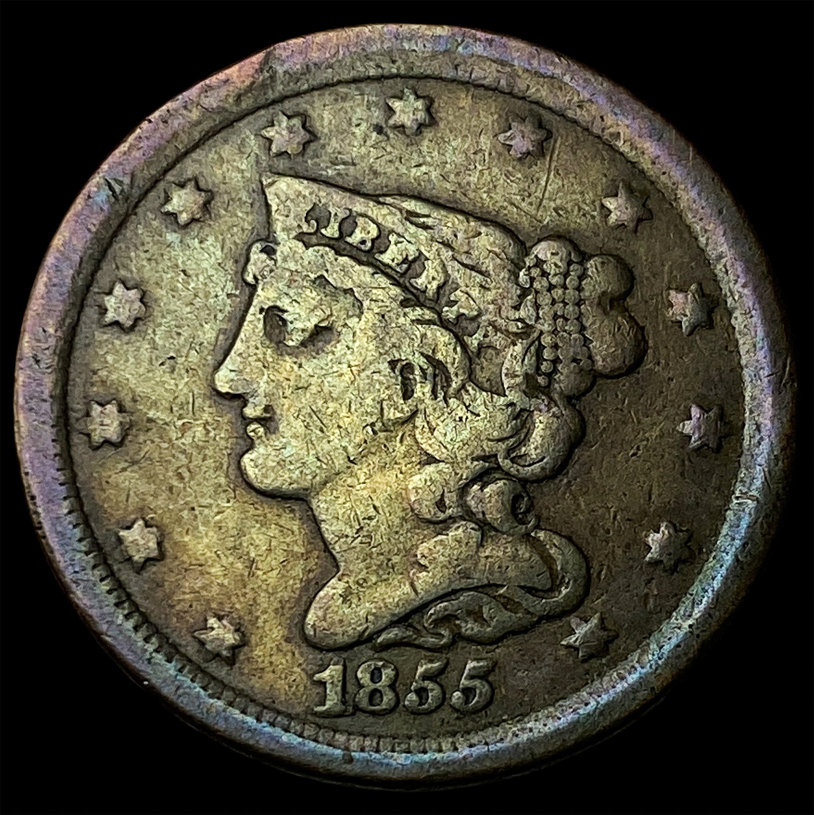 1855 Braided Hair Half Cent LIGHTLY CIRCULATED: 1855 Braided Hair Half Cent LIGHTLY CIRCULATED