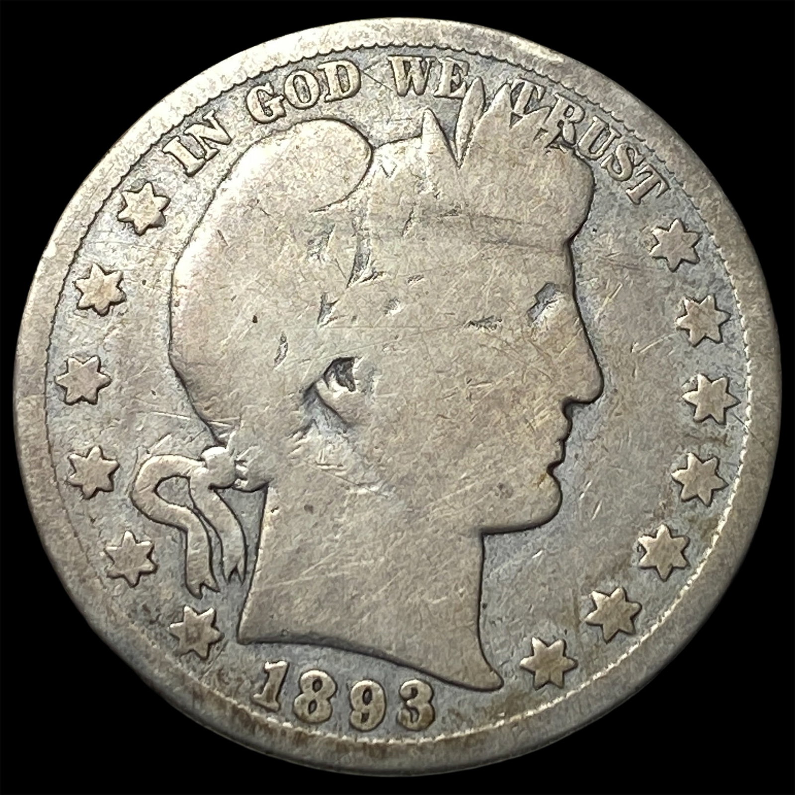 1893-S Silver Barber Half Dollar NICELY CIRCULATED: 1893-S Silver Barber Half Dollar NICELY CIRCULATED