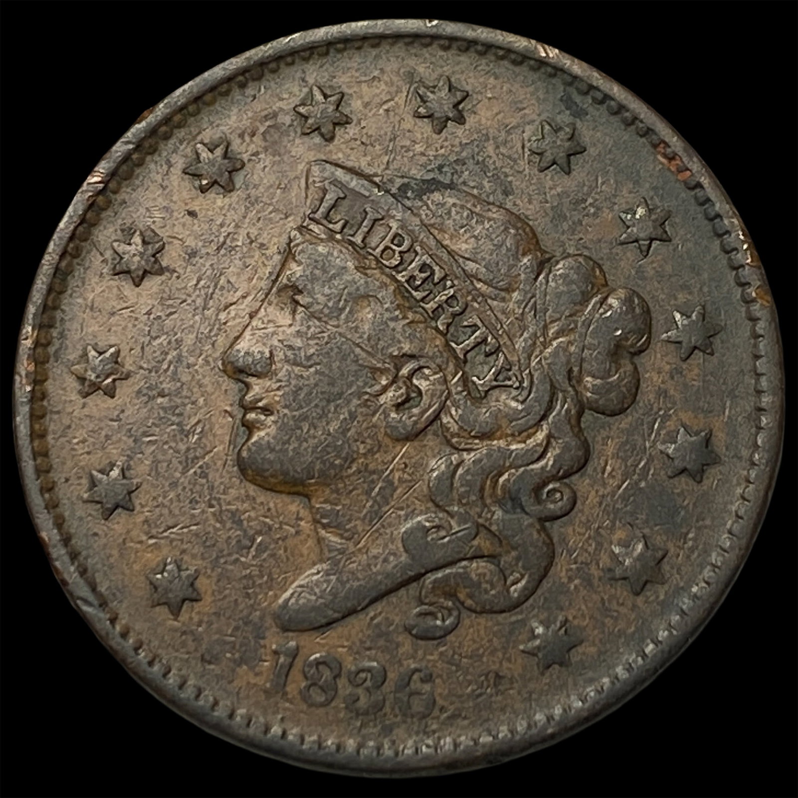1836 Coronet Head Large Cent LIGHTLY CIRCULATED: 1836 Coronet Head Large Cent LIGHTLY CIRCULATED