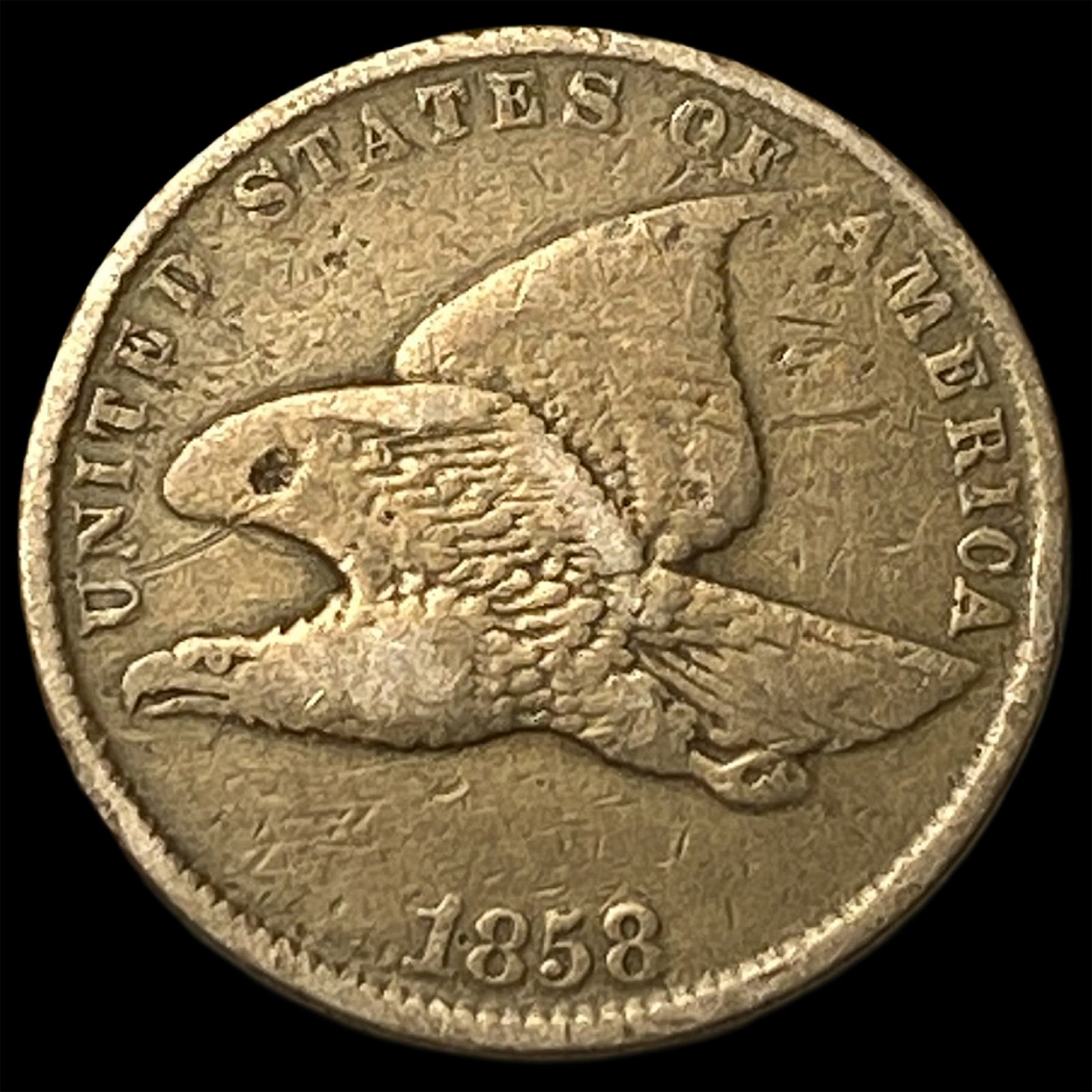 1858 Copper-Nickel Flying Eagle Cent ABOUT UNCIRCULATED: 1858 Copper-Nickel Flying Eagle Cent ABOUT UNCIRCULATED
