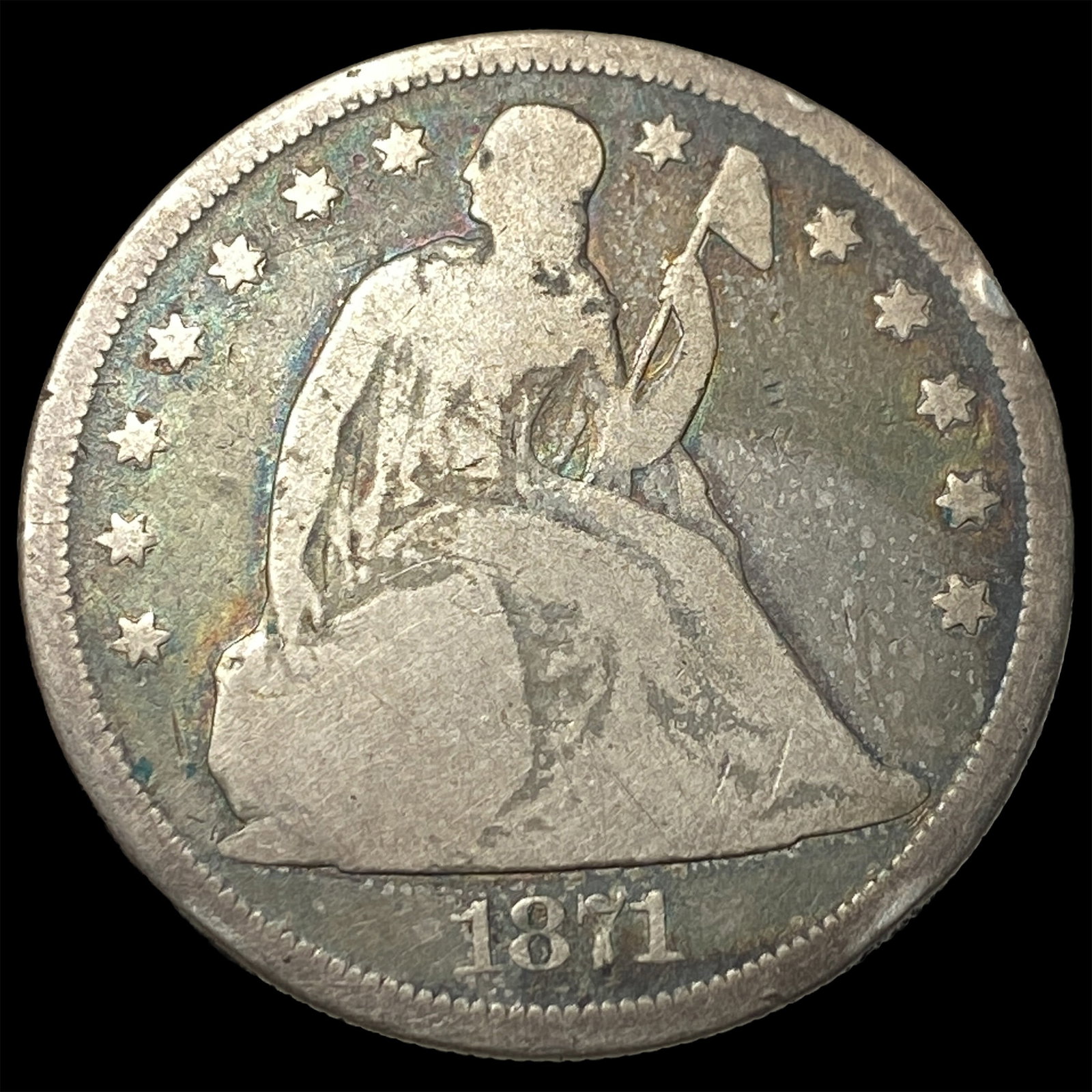 1871 Silver Seated Liberty Dollar LIGHTLY CIRCULATED: 1871 Silver Seated Liberty Dollar LIGHTLY CIRCULATED
