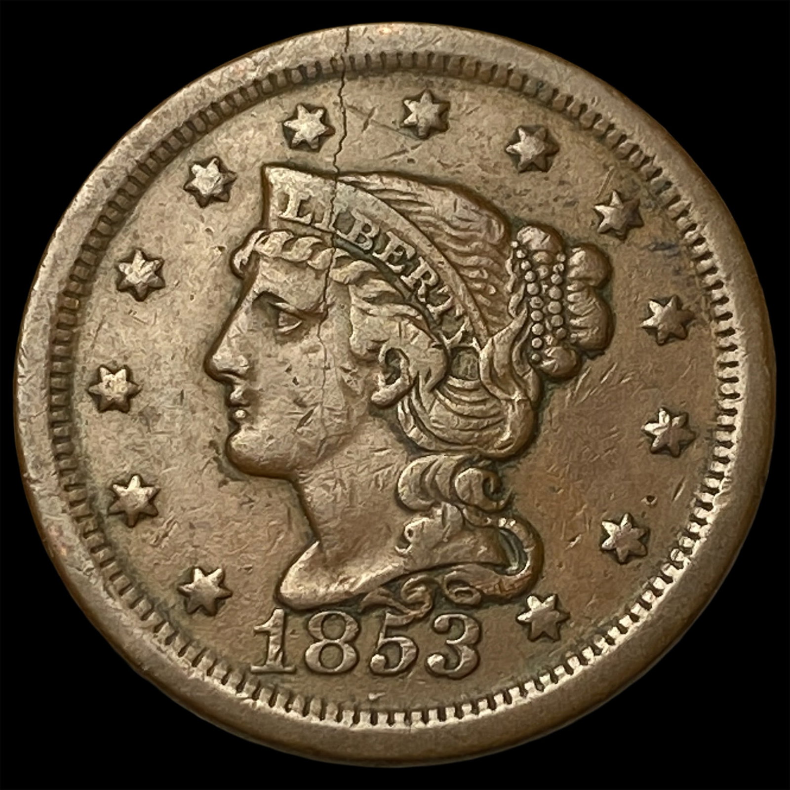 1853 Braided Hair Large Cent NEARLY UNCIRCULATED: 1853 Braided Hair Large Cent NEARLY UNCIRCULATED