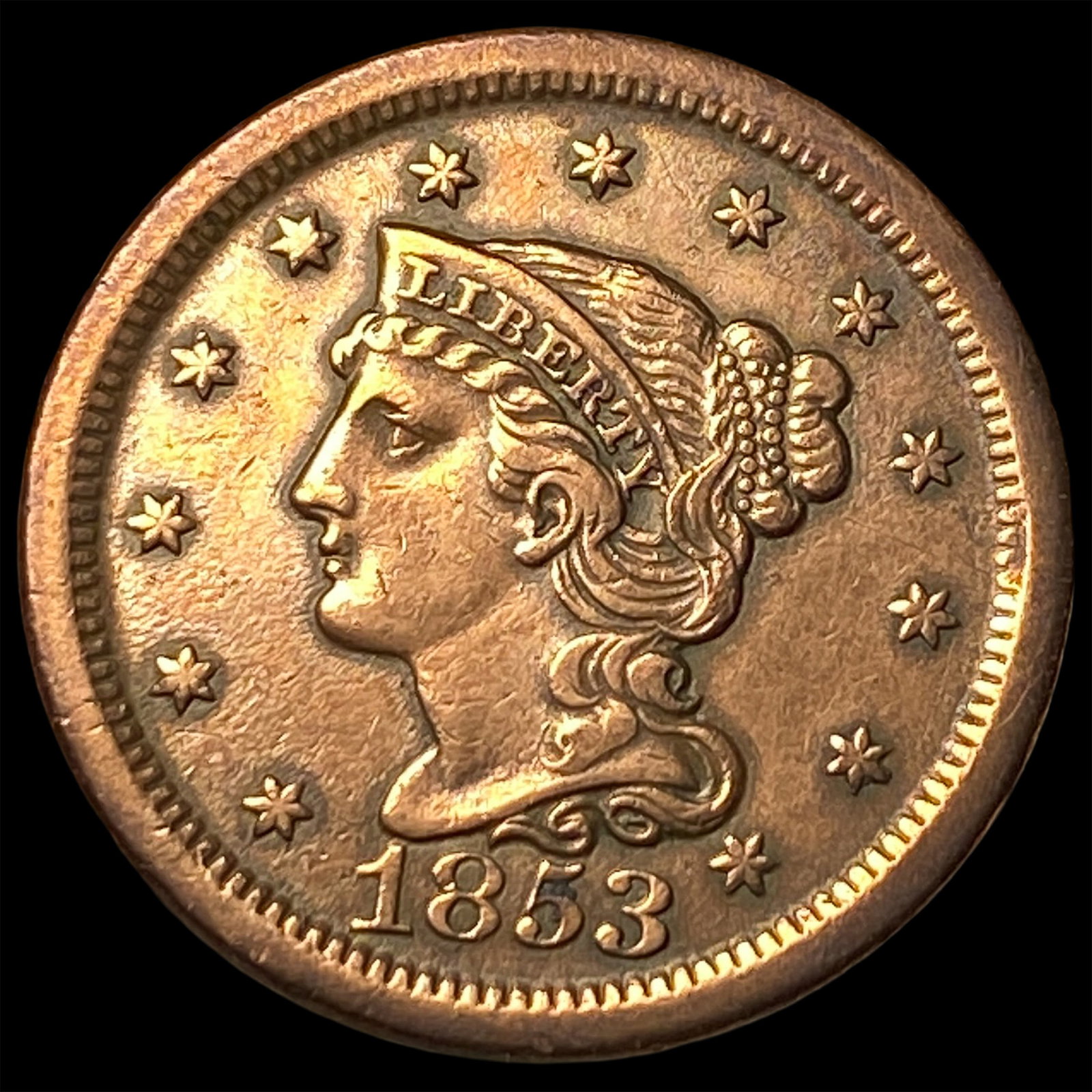 1853 Braided Hair Large Cent NEARLY UNCIRCULATED: 1853 Braided Hair Large Cent NEARLY UNCIRCULATED