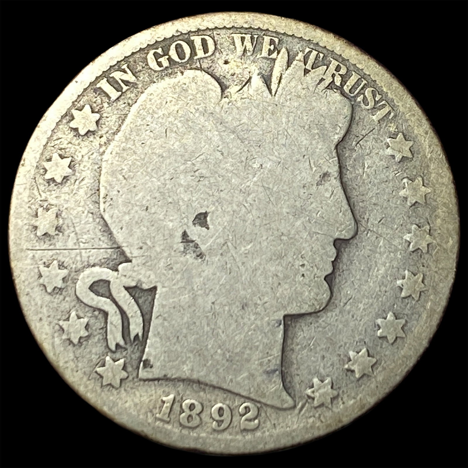 1892 Silver Barber Quarter NICELY CIRCULATED: 1892 Silver Barber Quarter NICELY CIRCULATED