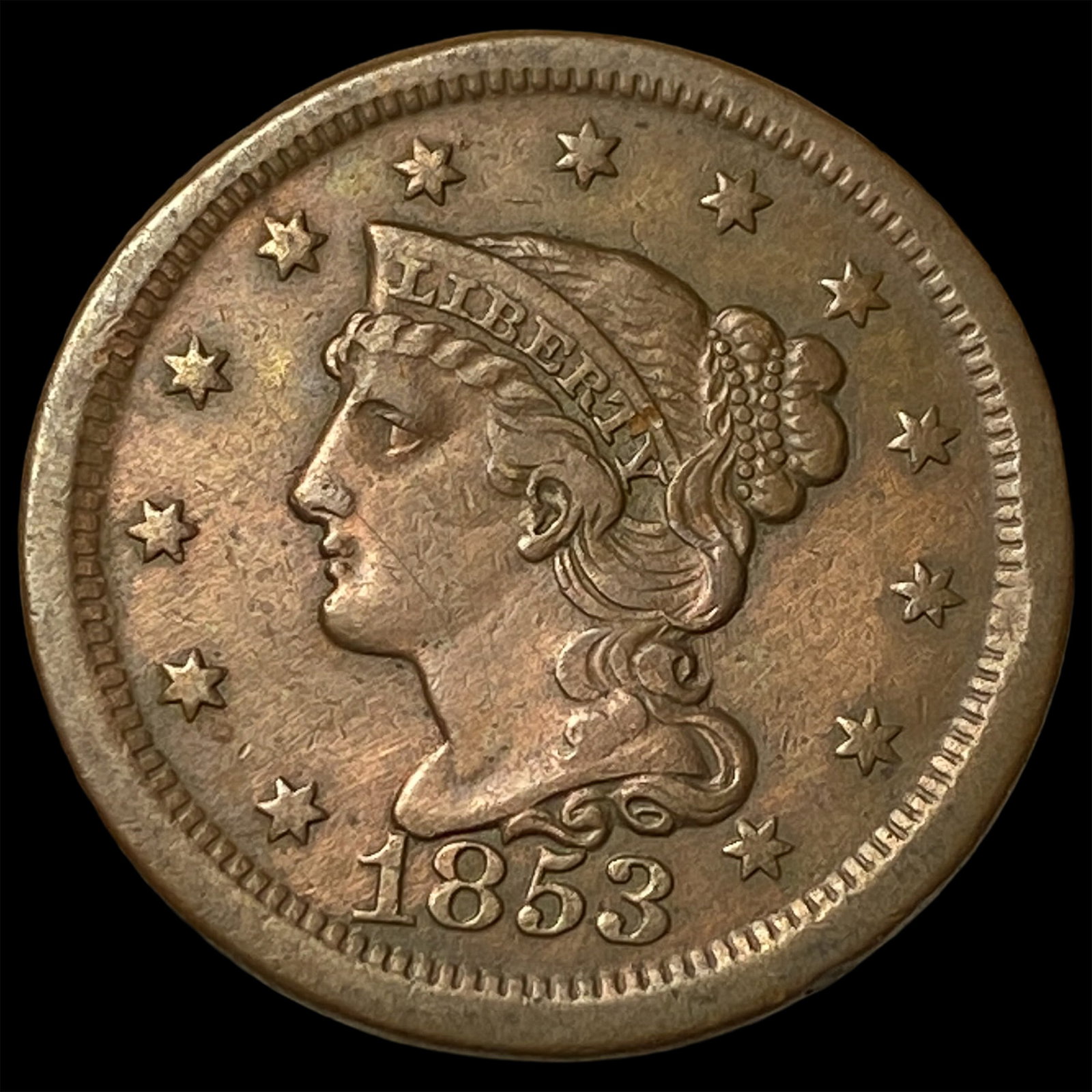 1853 Braided Hair Large Cent CLOSELY UNCIRCULATED: 1853 Braided Hair Large Cent CLOSELY UNCIRCULATED
