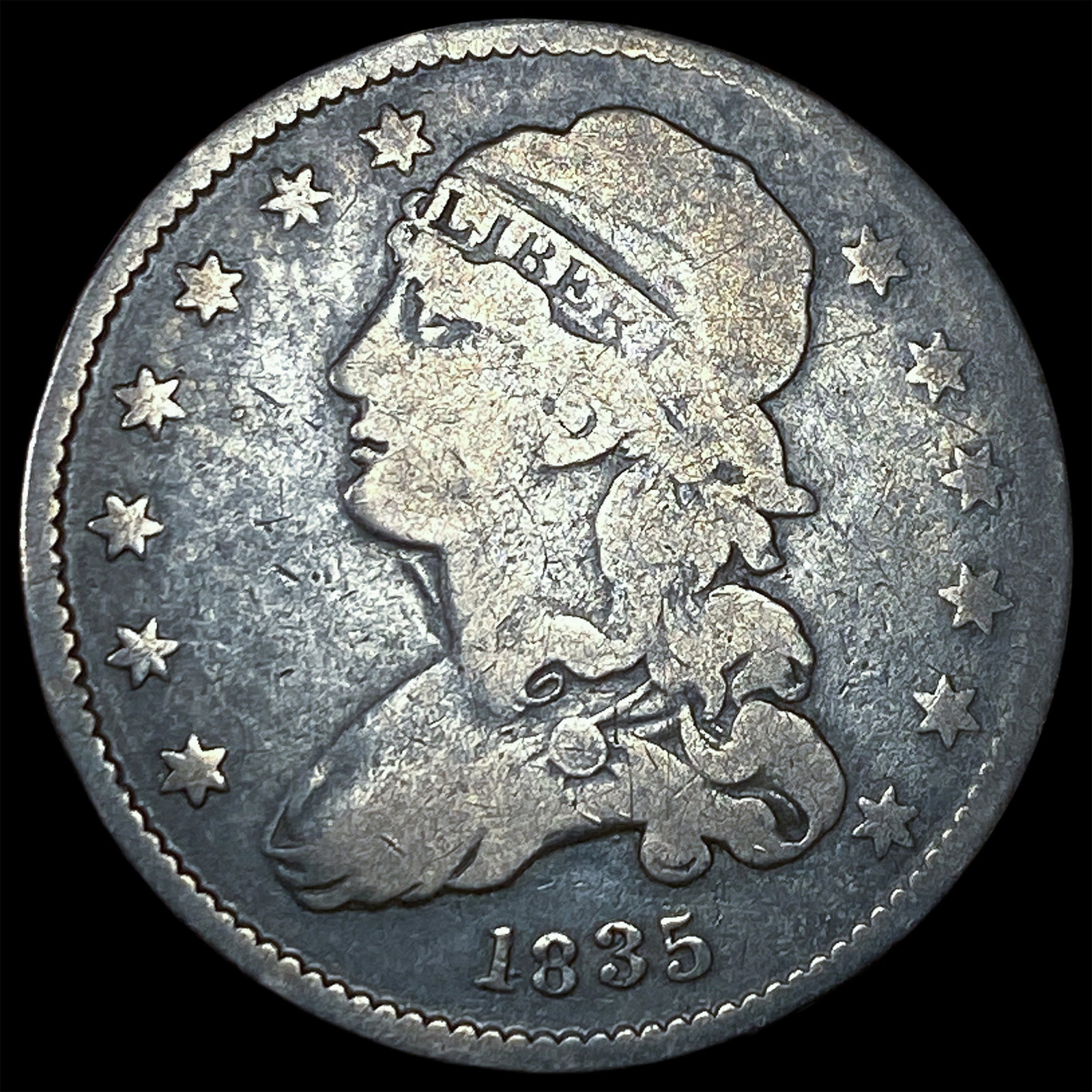 1835 Capped Bust Silver Quarter NICELY CIRCULATED: 1835 Capped Bust Silver Quarter NICELY CIRCULATED