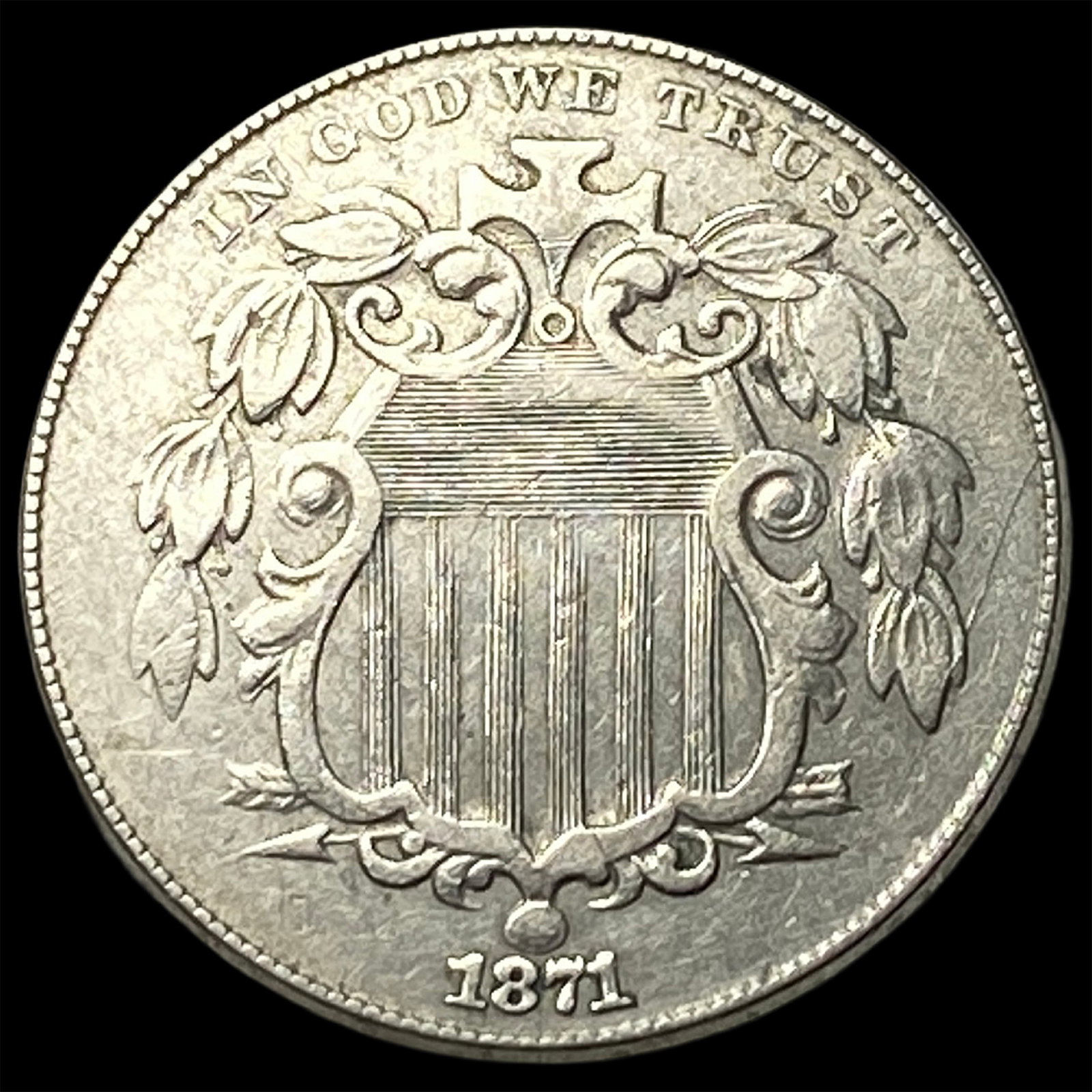 1871 Shield Nickel CLOSELY UNCIRCULATED: 1871 Shield Nickel CLOSELY UNCIRCULATED