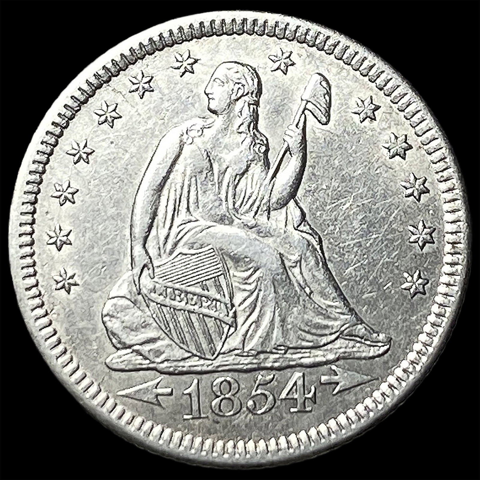 1854-O Arrows Silver Seated Liberty Quarter CLOSELY UNCIRCULATED: 1854-O Arrows Silver Seated Liberty Quarter CLOSELY UNCIRCULATED
