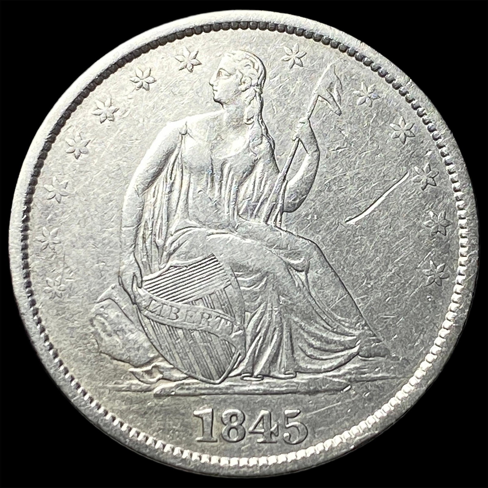 1845-O Silver Seated Liberty Half Dollar NEARLY UNCIRCULATED: 1845-O Silver Seated Liberty Half Dollar NEARLY UNCIRCULATED