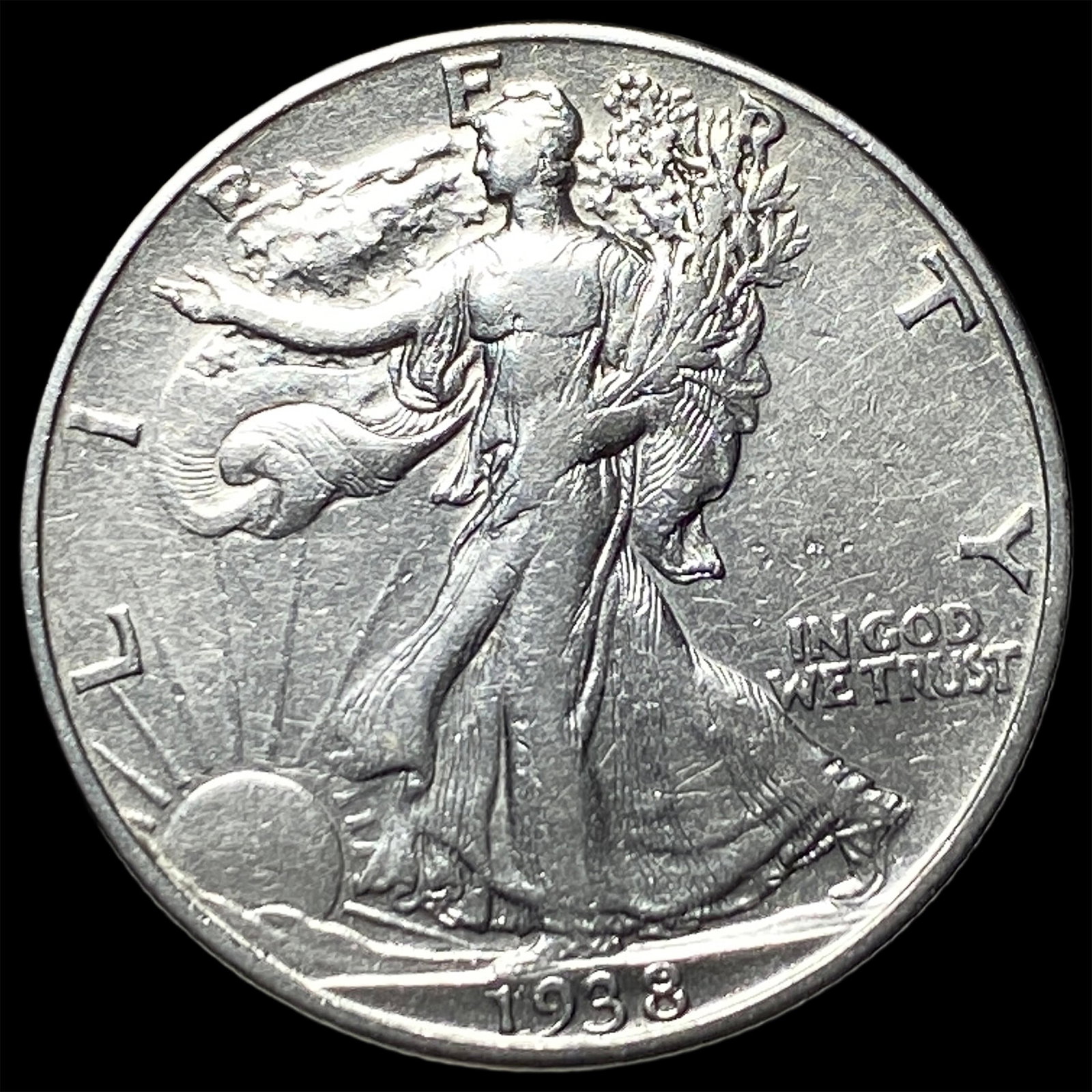 1938-D Silver Walking Liberty Half Dollar CLOSELY UNCIRCULATED: 1938-D Silver Walking Liberty Half Dollar CLOSELY UNCIRCULATED