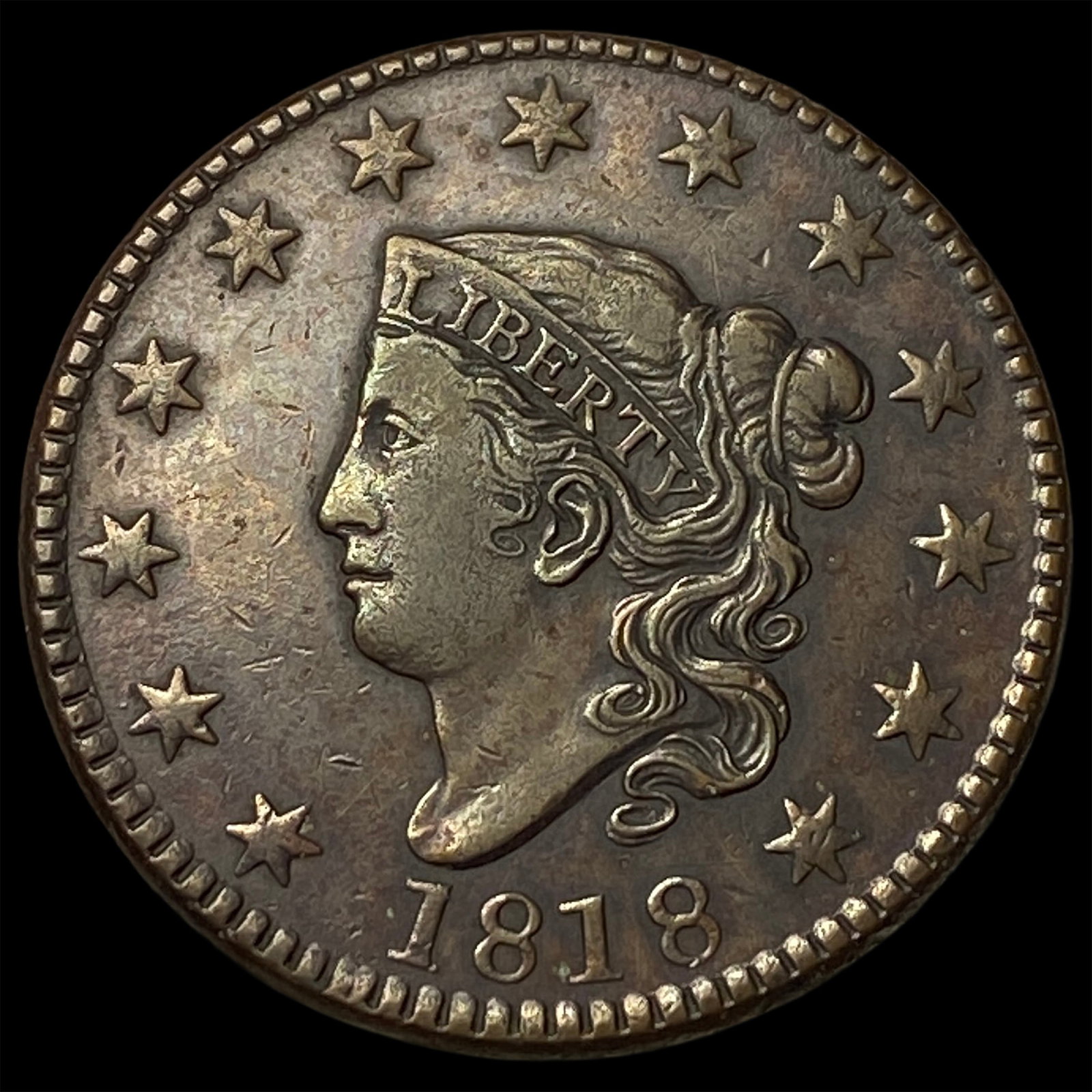 1818 Coronet Head Large Cent NEARLY UNCIRCULATED: 1818 Coronet Head Large Cent NEARLY UNCIRCULATED