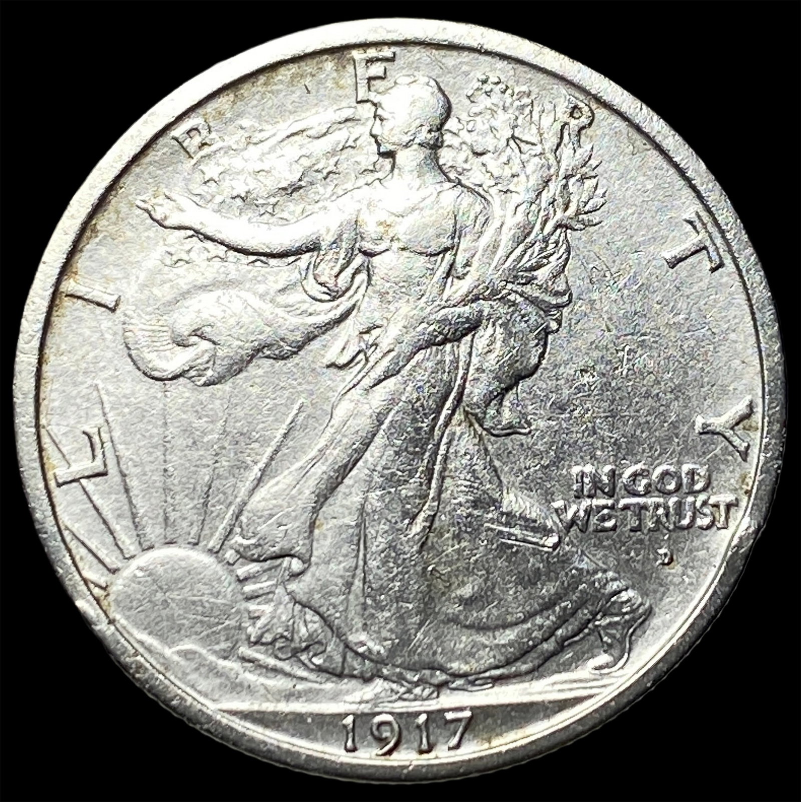 1917-D Silver Walking Liberty Half Dollar CLOSELY UNCIRCULATED (1 of 2)