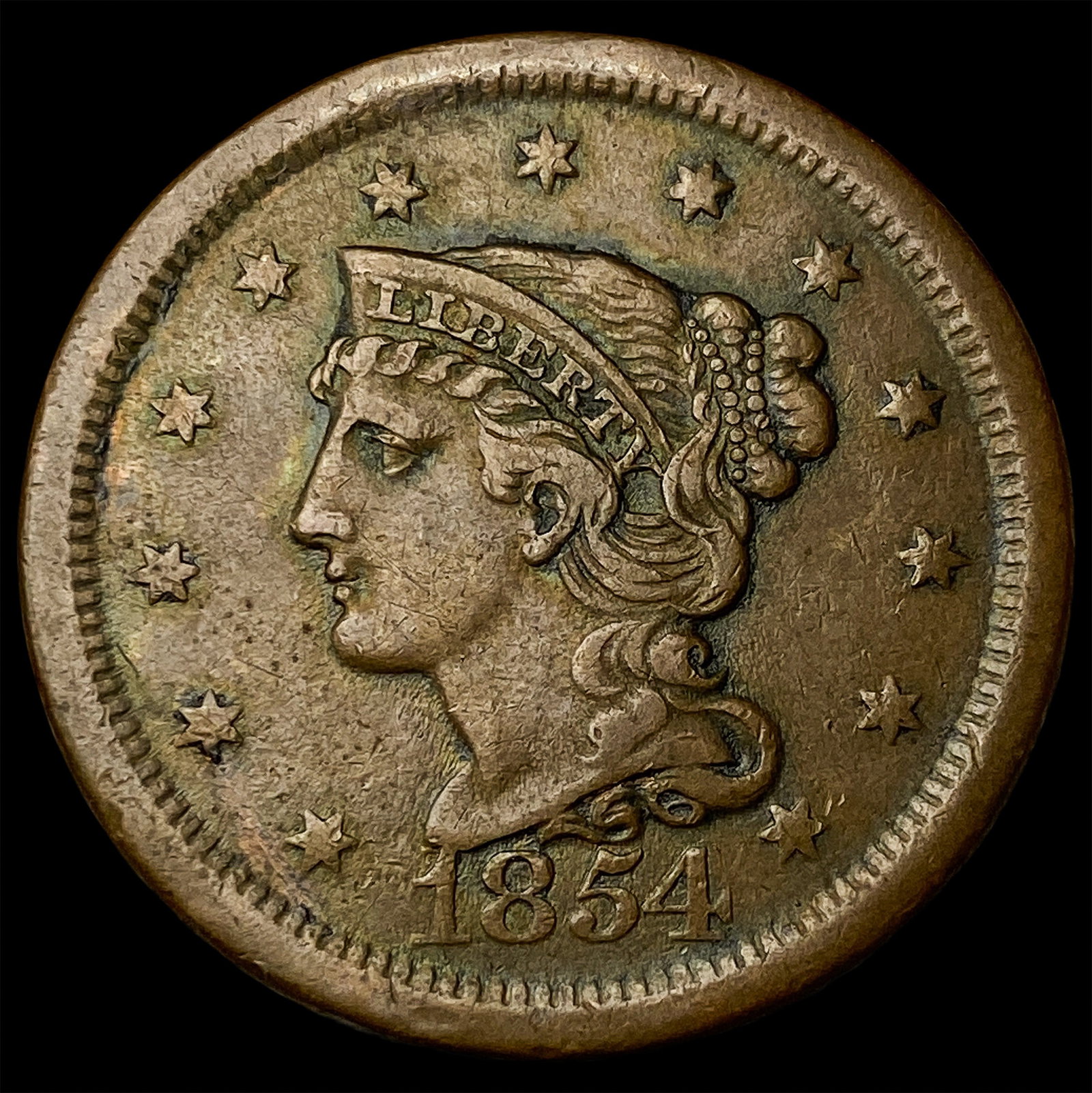 1854 Braided Hair Large Cent CLOSELY UNCIRCULATED: 1854 Braided Hair Large Cent CLOSELY UNCIRCULATED